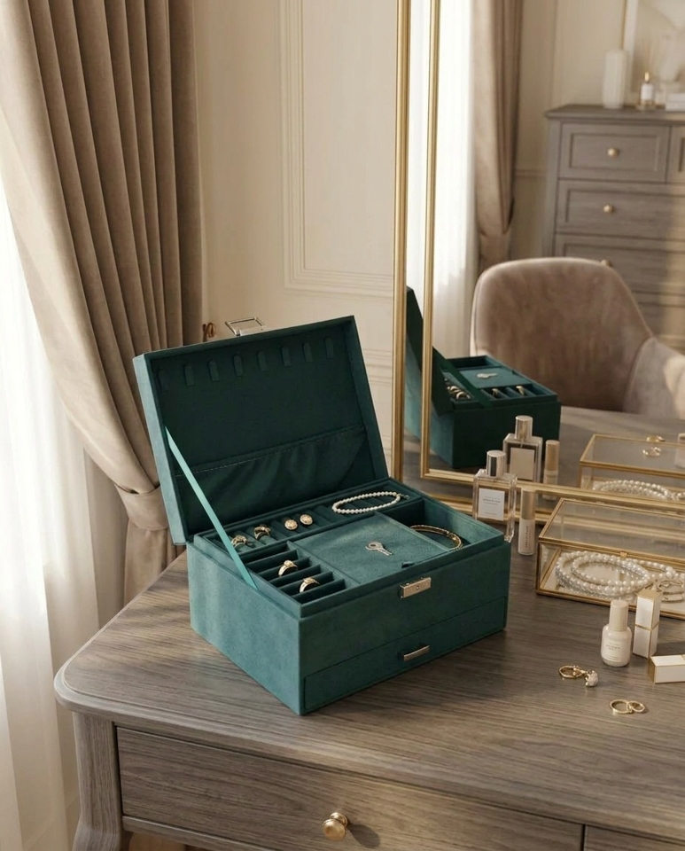 Organizer pentru Bijuterii Royal 24,5x17x11 cm, Poliester Verde - SHP [7]