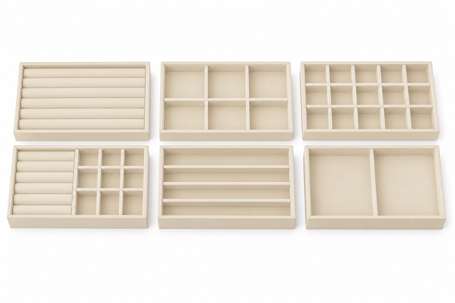 Cutii decorative - Set de 6 Organizatoare pentru Bijuterii Sorrel 21x2,2x12,5 cm, Catifea Bej - SHP