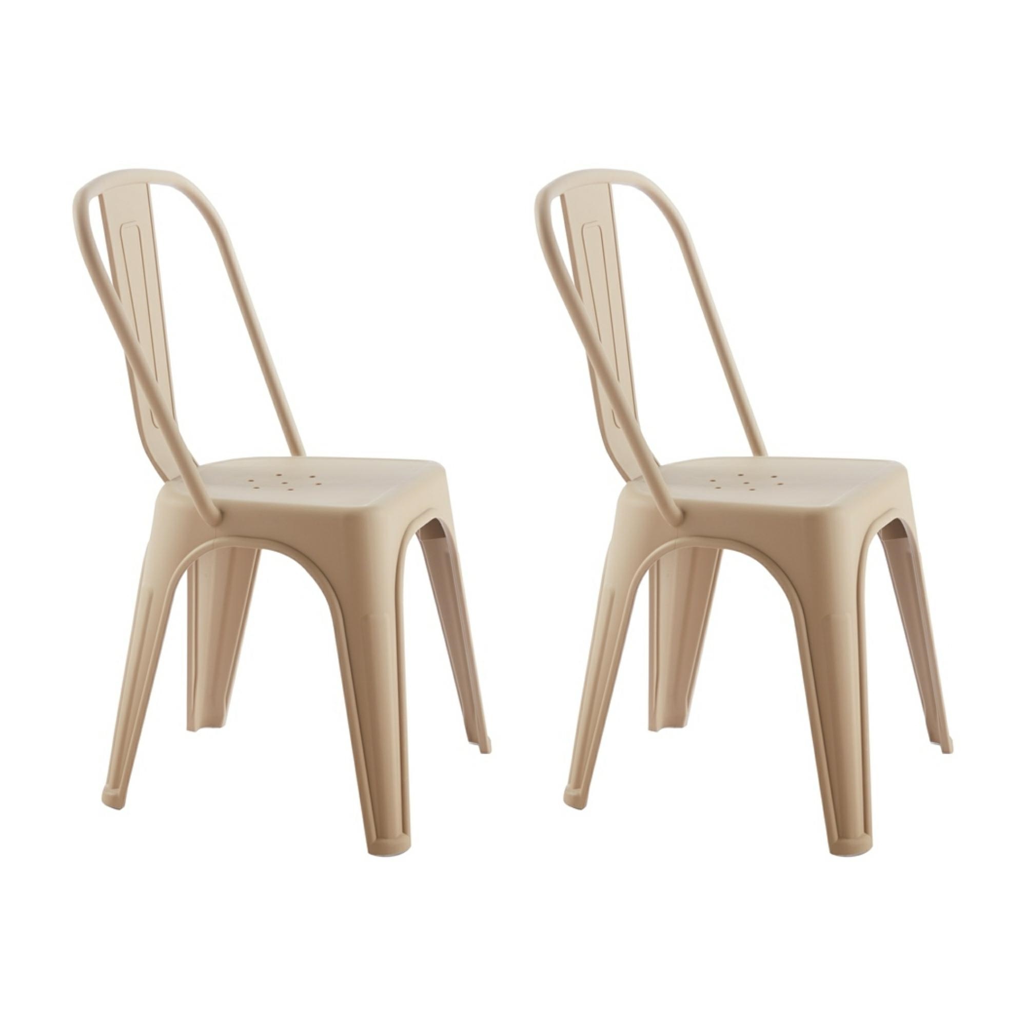 Scaune - Set de 2 Scaune Tower Paris PP 46x50x86 cm, Plastic Durabil Bej Mat - King Home