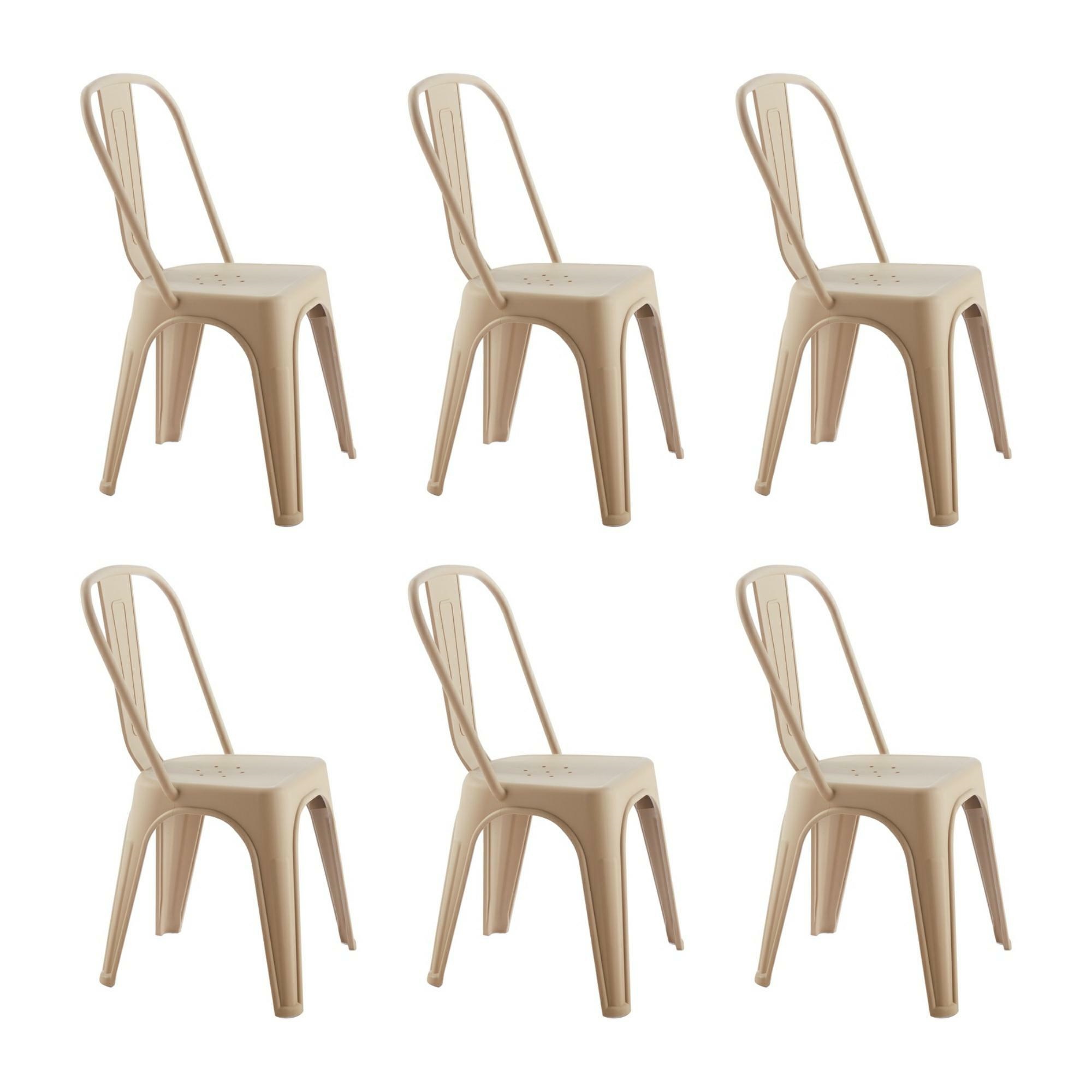 Scaune - Set de 6 Scaune Tower Paris PP 46x50x86 cm, Plastic Bej Mat - King Home