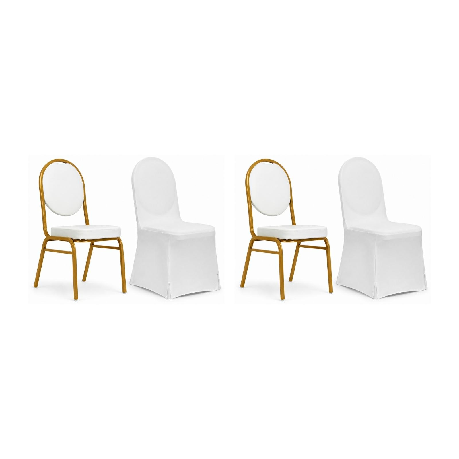 Produse - Set de 2 Scaune Hestia 44x56x93,5 cm, Piele Ecologică Alb Auriu - King Home