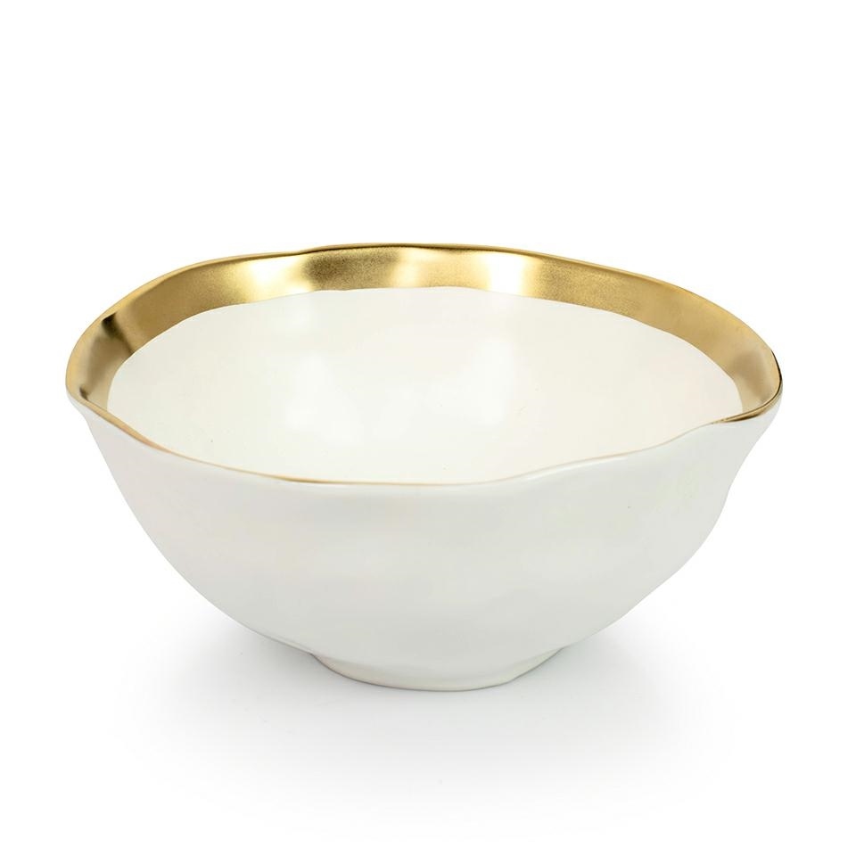 Set de 4 Boluri Bell 15 15,2x15,2x6,3 cm, Porțelan Glazurat Alb-Auriu - Kare Design [2]