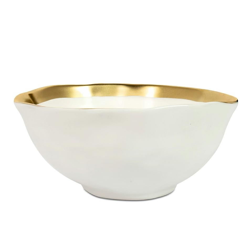 Set de 4 Boluri Bell 15 15,2x15,2x6,3 cm, Porțelan Glazurat Alb-Auriu - Kare Design [3]