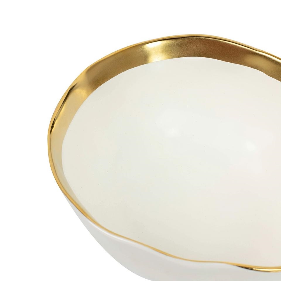 Set de 4 Boluri Bell 15 15,2x15,2x6,3 cm, Porțelan Glazurat Alb-Auriu - Kare Design [4]