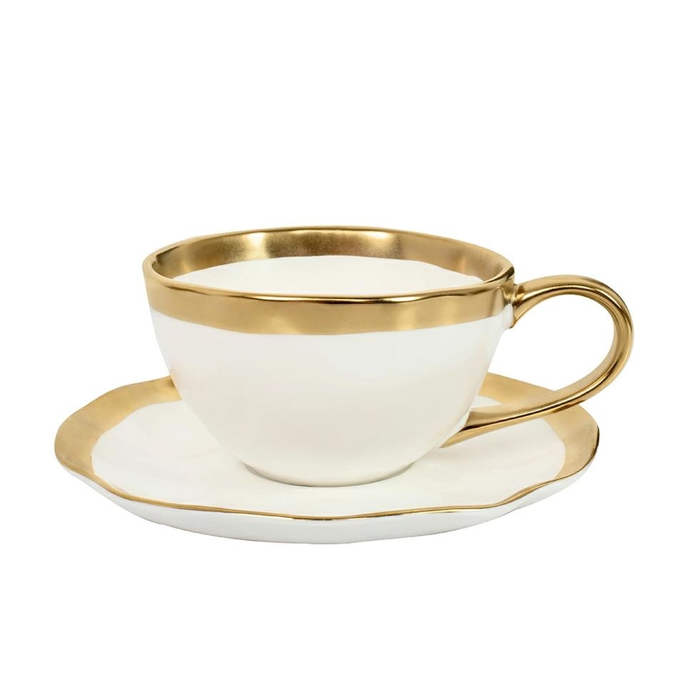Set de 4 Căni Bell 14,5x14,5x10,5 cm, Porcelană Glazurată Alb și Auriu - Kare Design [2]