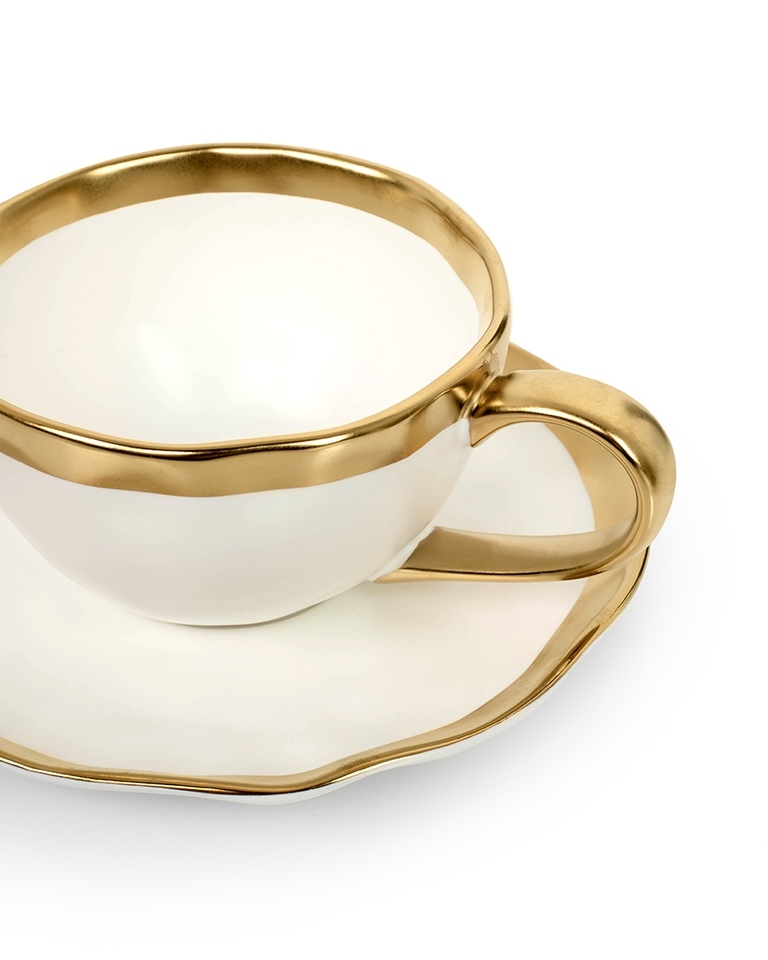 Set de 4 Căni Bell 14,5x14,5x10,5 cm, Porcelană Glazurată Alb și Auriu - Kare Design [3]