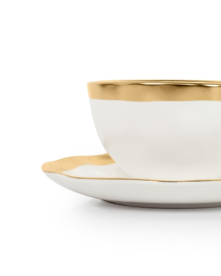 Set de 4 Căni Bell 14,5x14,5x10,5 cm, Porcelană Glazurată Alb și Auriu - Kare Design [4]