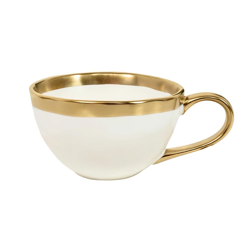 Set de 4 Căni Bell 14,5x14,5x10,5 cm, Porcelană Glazurată Alb și Auriu - Kare Design [5]