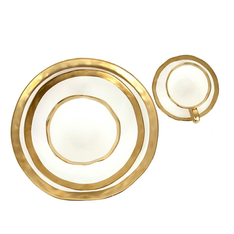 Set de 4 Căni Bell 14,5x14,5x10,5 cm, Porcelană Glazurată Alb și Auriu - Kare Design [7]