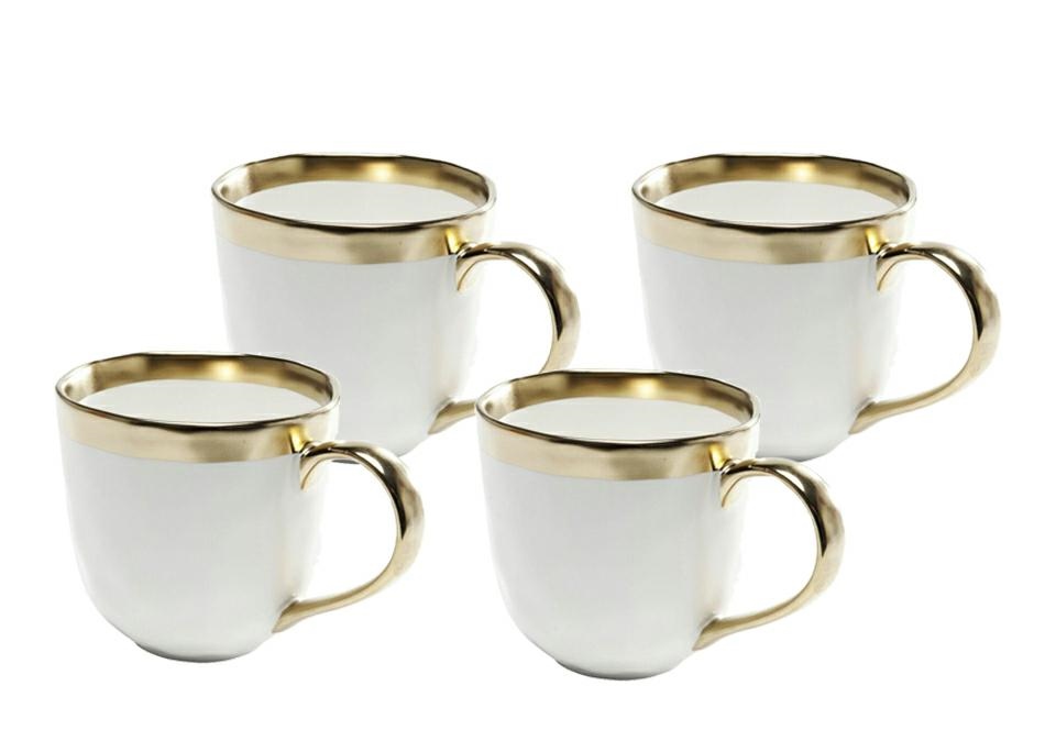 Bucatarie - Set de 4 Căni Bell 9,9x9,7x10 cm, Porcelany Szkliwionej Alb-Auriu - Kare Design