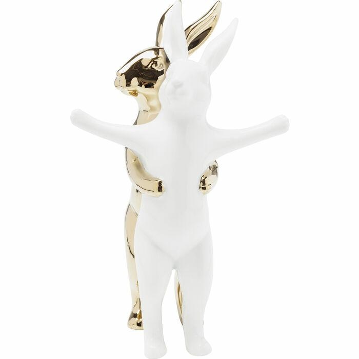 Produse - Figurină Decorativă Hugging Rabbits 14,7x11,5x24,5 cm, Gresie Ceramică Glazurowana Alb, Auriu - Kare Design