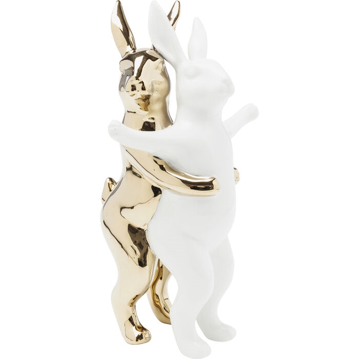 Figurină Decorativă Hugging Rabbits 14,7x11,5x24,5 cm, Gresie Ceramică Glazurowana Alb, Auriu - Kare Design [2]