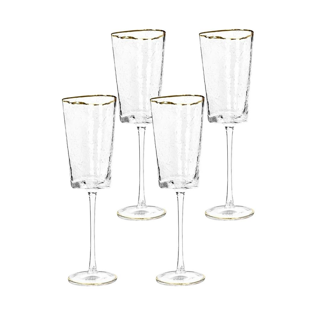 Bucatarie - Set de 4 Pahare de Vin Hommage 300 9x9x22 cm, Sticlă Transparent Accente Aurii - Kare Design
