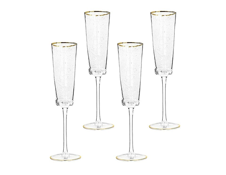 Bucatarie - Set de 4 Pahare de Şampanie Hommage 5x5x26 cm, Sticlă Transparent Accente Aurii - Kare Design