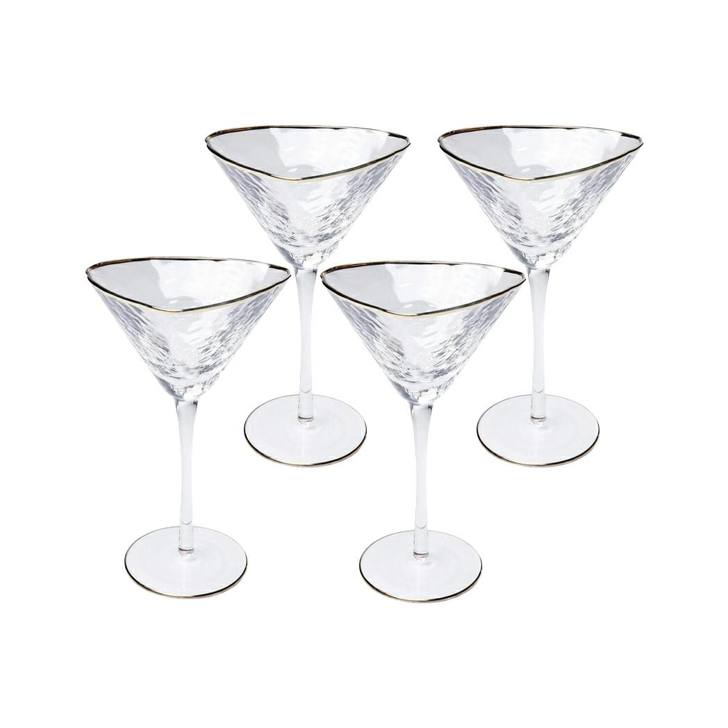 Bucatarie - Set de 4 Pahare de Martini Hommage 8x12x18,5 cm, Sticlă Finisaj cu Margini Aurii - Kare Design