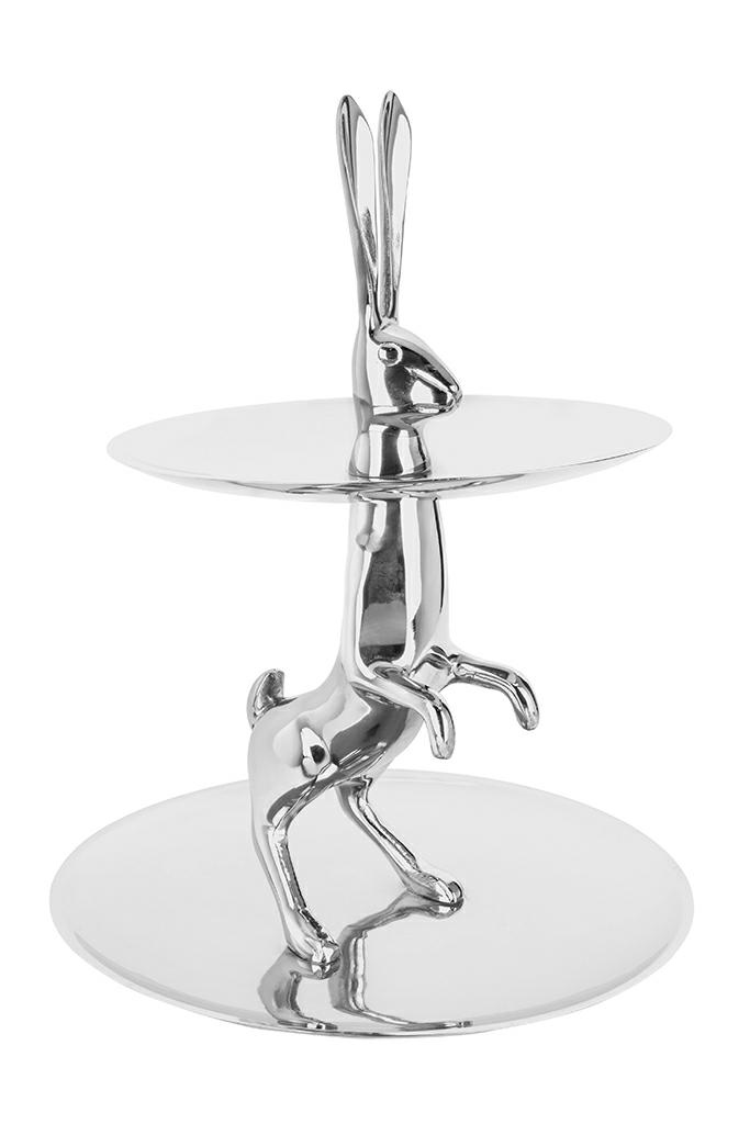 Produse - Platou / Etajeră Bunny 34x34x44 cm, Aluminiu Argintiu - Kare Design