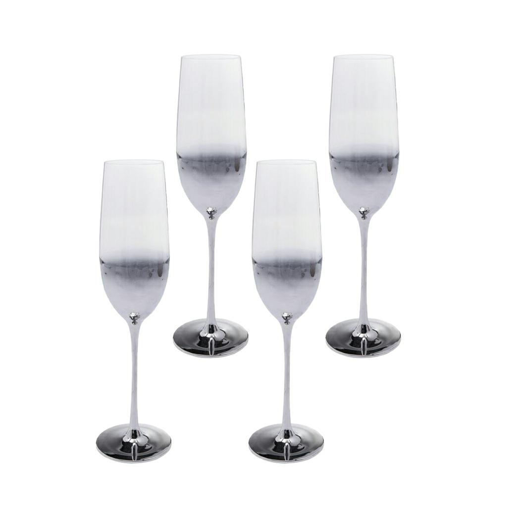 Produse - Set de 4 Pahare de Șampanie Night Sky 220 7x7x26 cm, Sticlă Argintiu - Kare Design