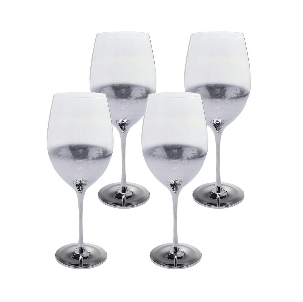 Produse - Set de 4 Pahare pentru Vin Roșu Night Sky 400 9,2x9,2x24 cm, Sticlă Argintiu Lucios - Kare Design