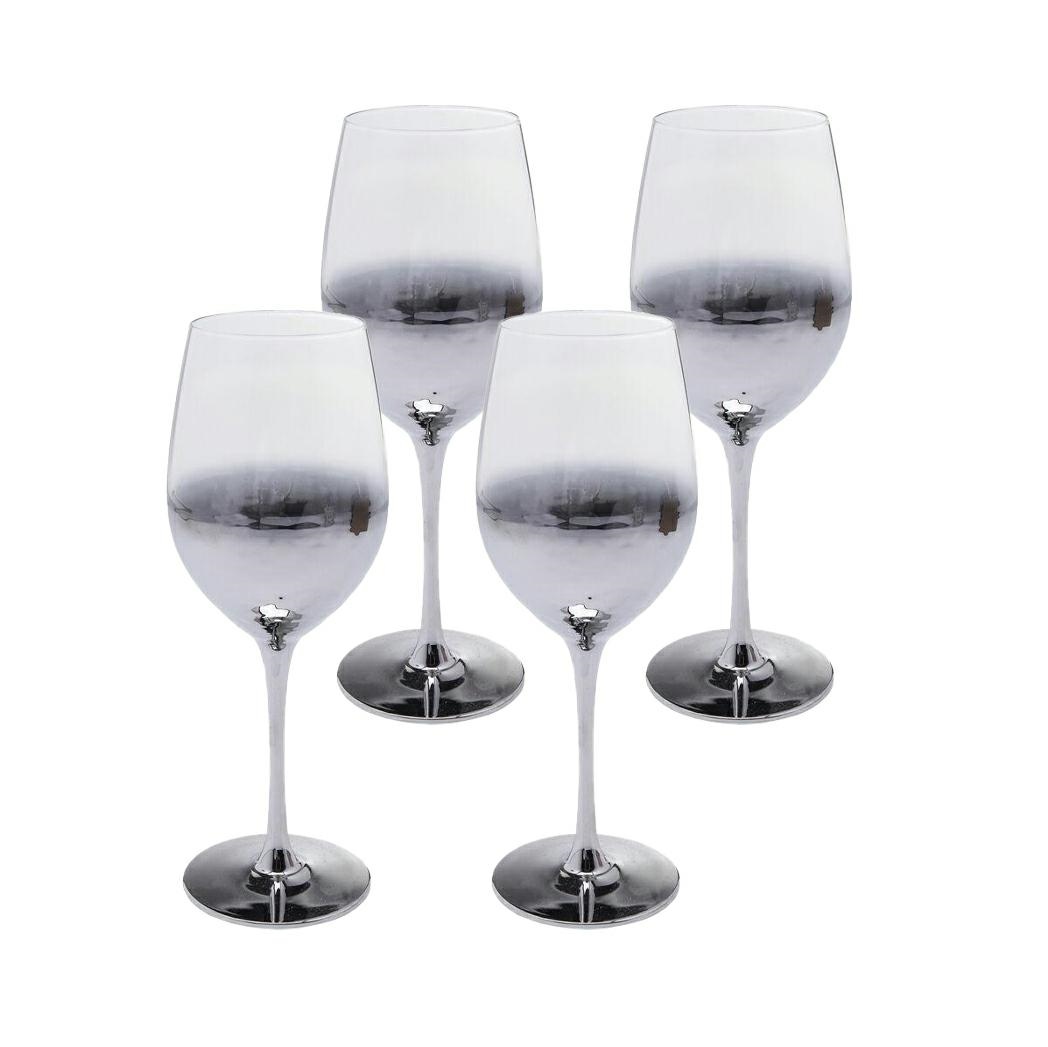 Produse - Set de 4 Pahare pentru Vin Alb Night Sky 390 8x6x22 cm, Sticlă Argintiu, Lucios - Kare Design