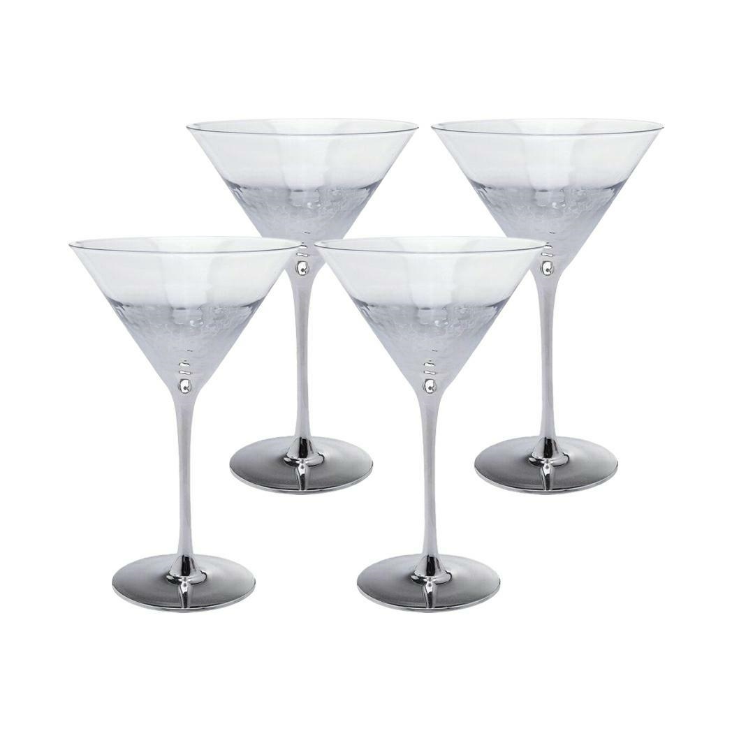 Produse - Set de 4 Pahare pentru Martini Night Sky 300 11,9x11,9x19 cm, Sticlă Transparent Argintiu, Lucitor - Kare Design