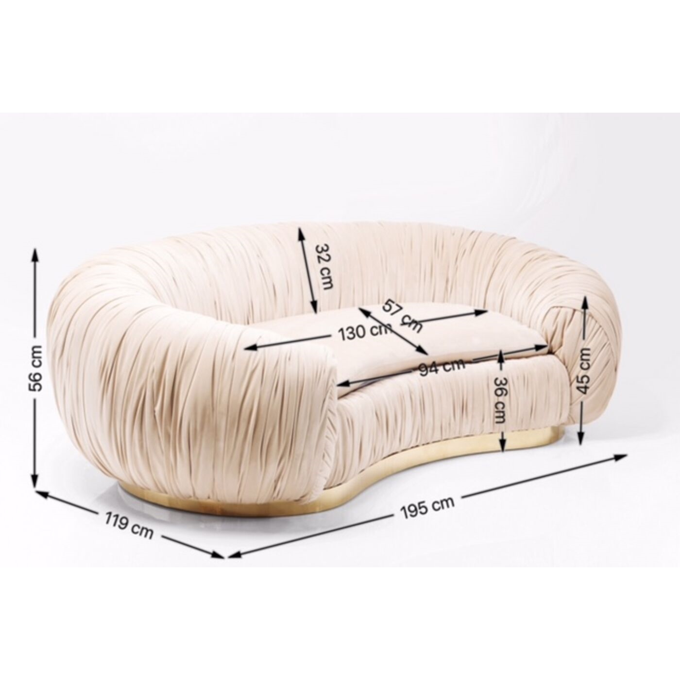 Canapea Perugia 195x119x65 cm, Catifea Țesătură Bej - Kare Design [5]