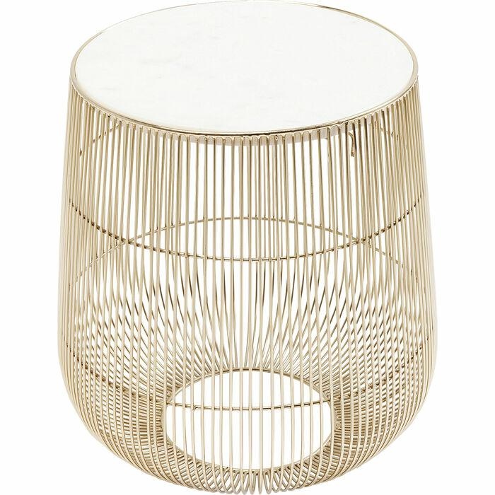 Produse - Măsuță Beam 32x32x35 cm, Marmură Naturală și Oțel Placat cu Alamă Alb - Kare Design