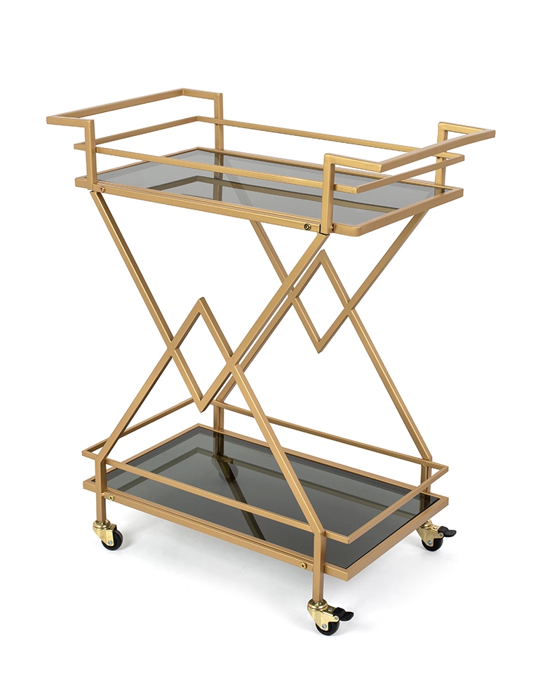 Produse - Cărucior de Servire Pyramids 65x35,5x79 cm, Oțel Lăcuit și Sticlă Securizată - Kare Design