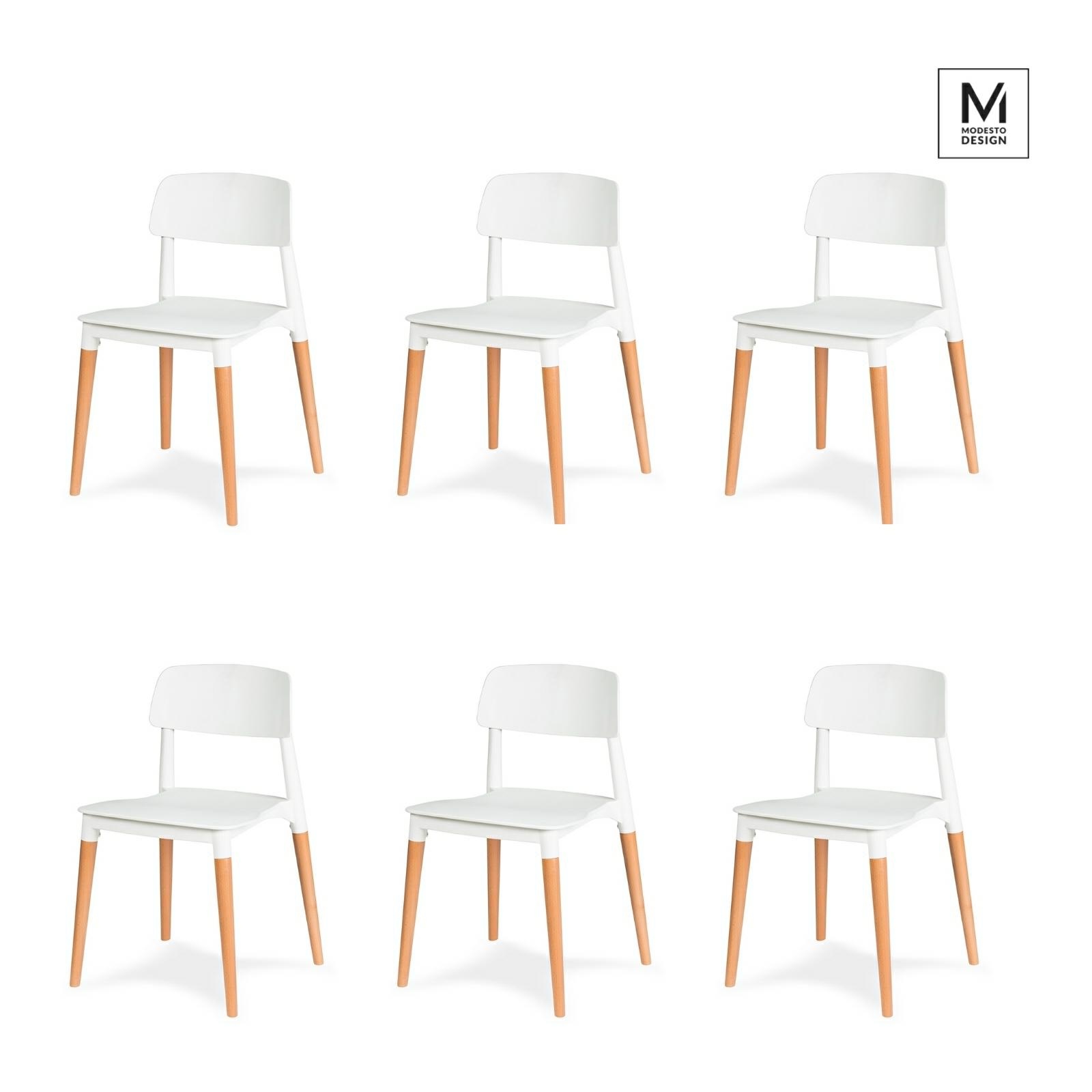 Scaune - Set de 6 Scaune Ecco 42x49x78 cm, Polipropilenă și Lemn de Fag Alb - Modesto Design