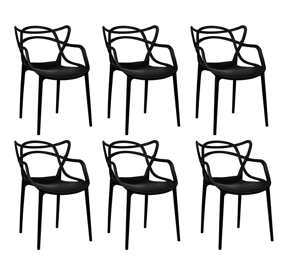 Scaune - Set de 6 Scaune Hilo 55x58x81 cm, Polipropilenă Negru - Modesto Design