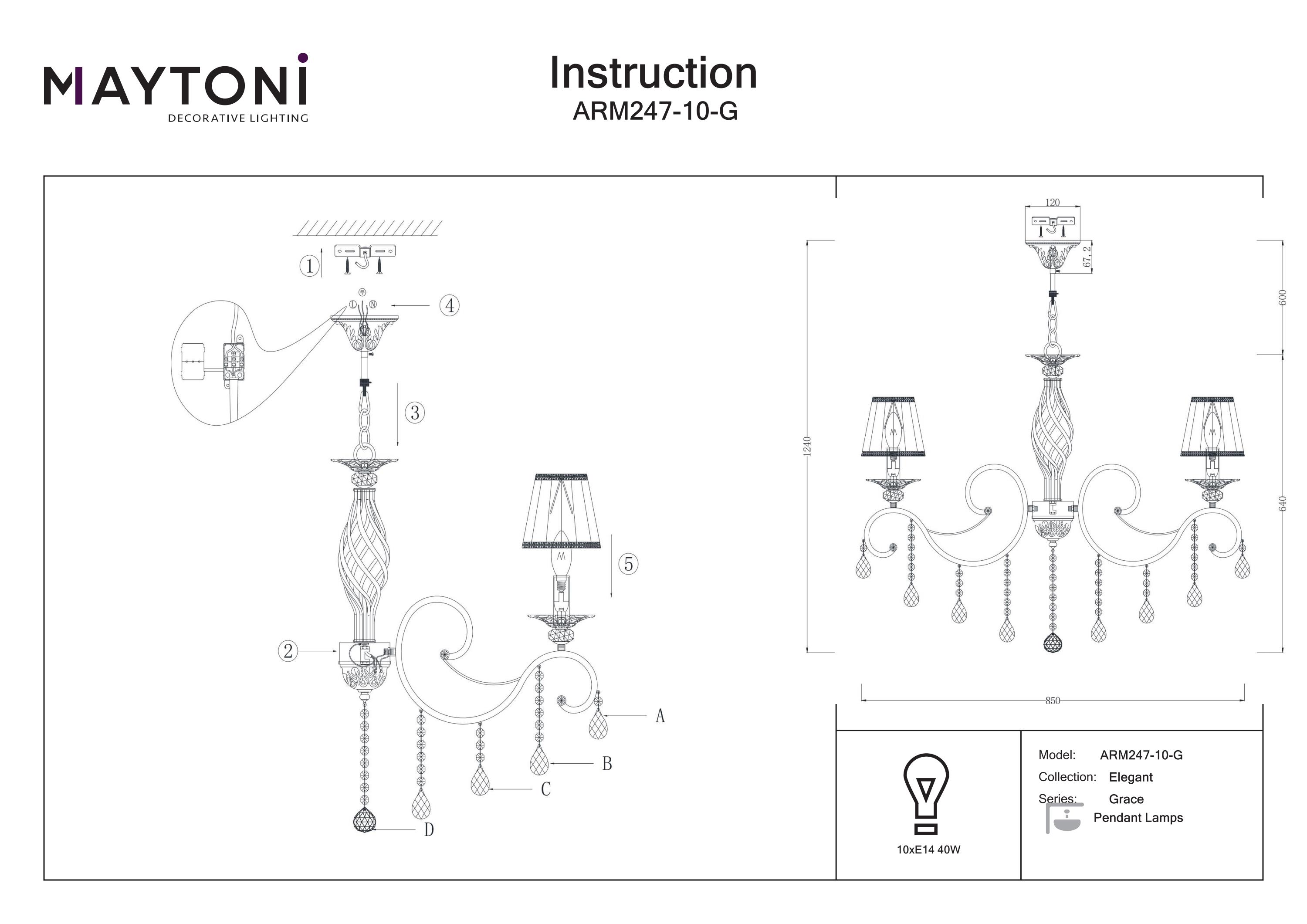 Corp de iluminat suspendat Grace, Metal Alb, 40W, Maytoni ARM247-10-G [2]
