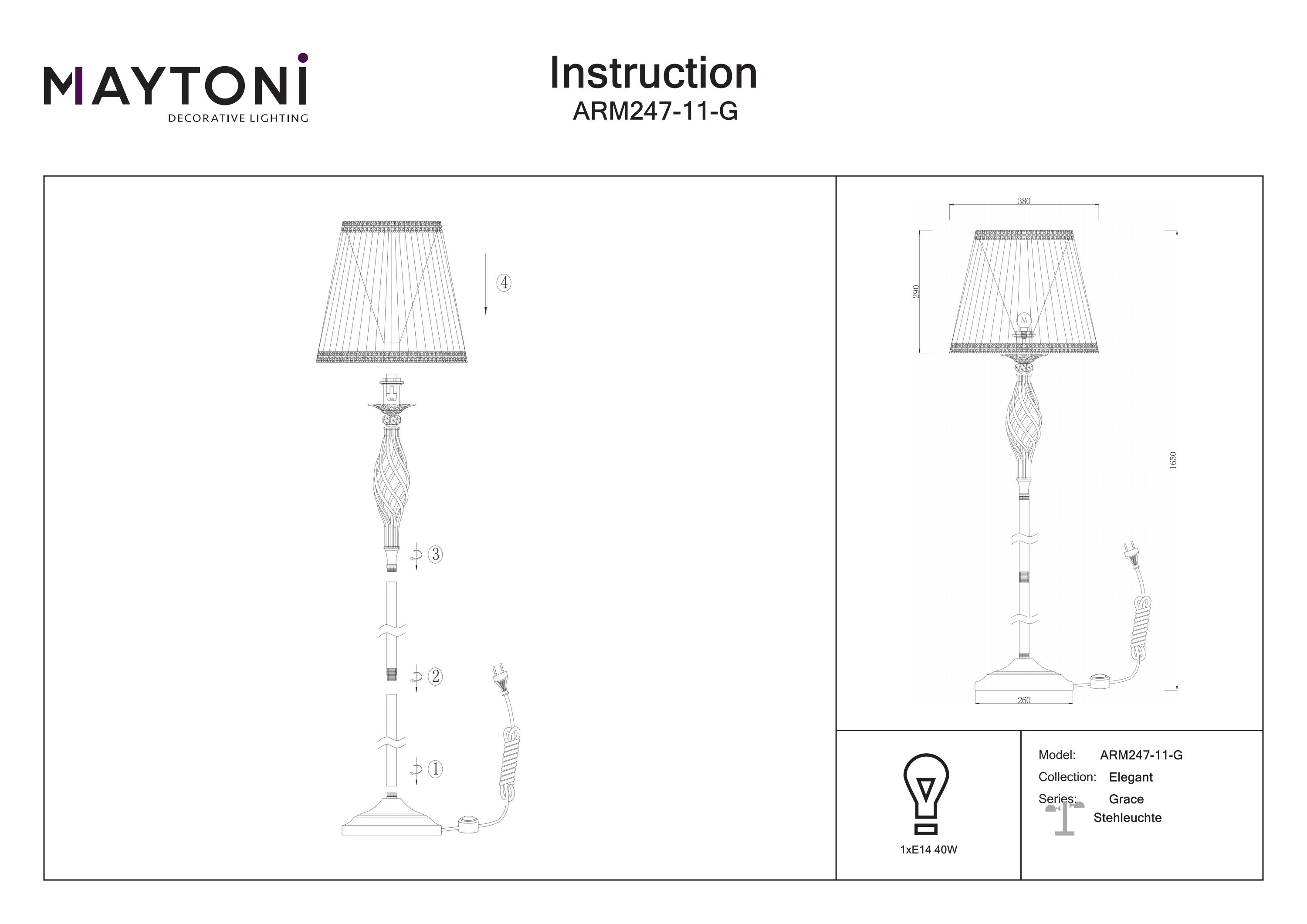 Lampadar Grace, Metal Alb, 40W, MAYTONI ARM247-11-G [2]