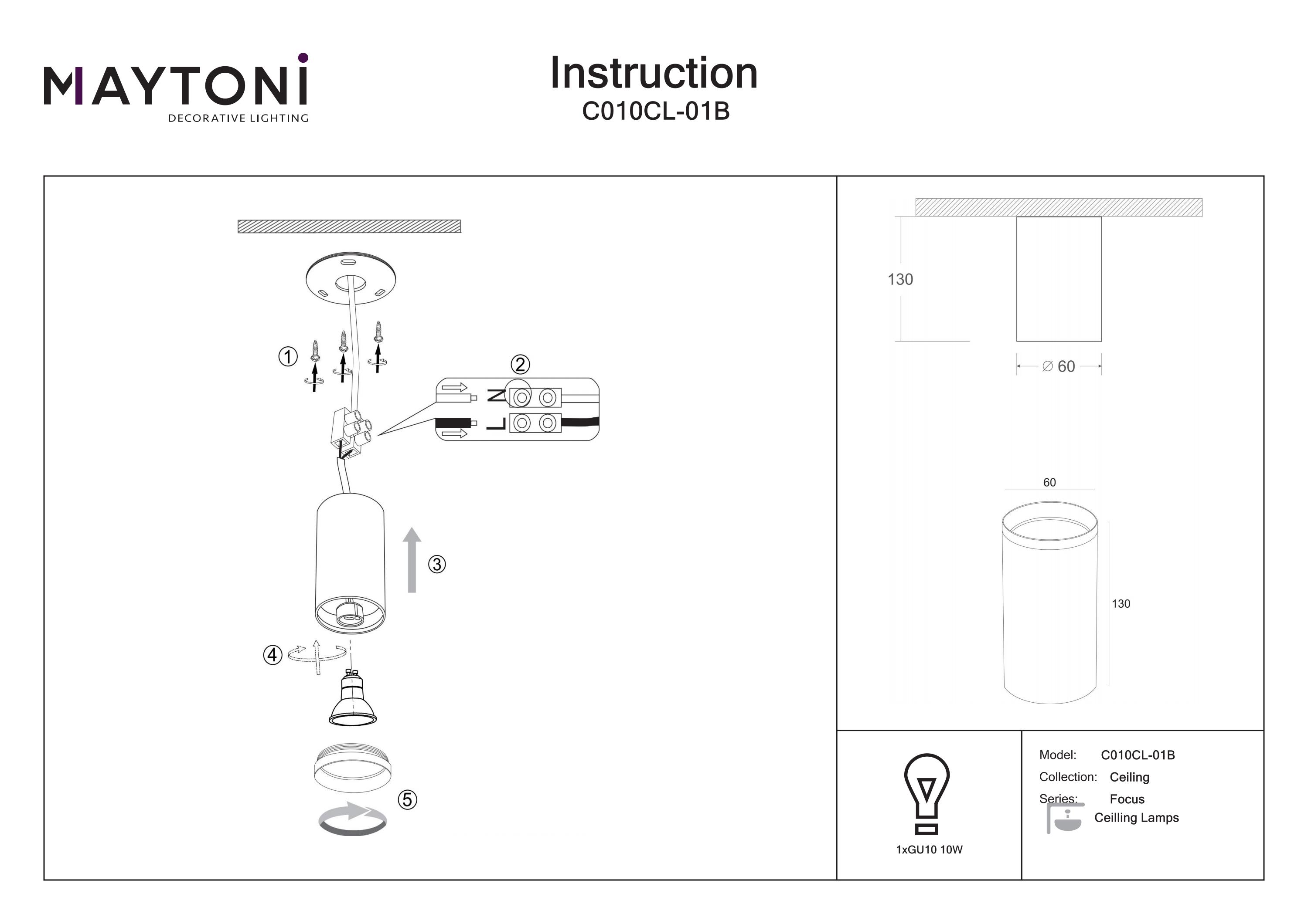 Plafonieră Focus, Aluminiu Negru, 10W, MAYTONI C010CL-01B [2]