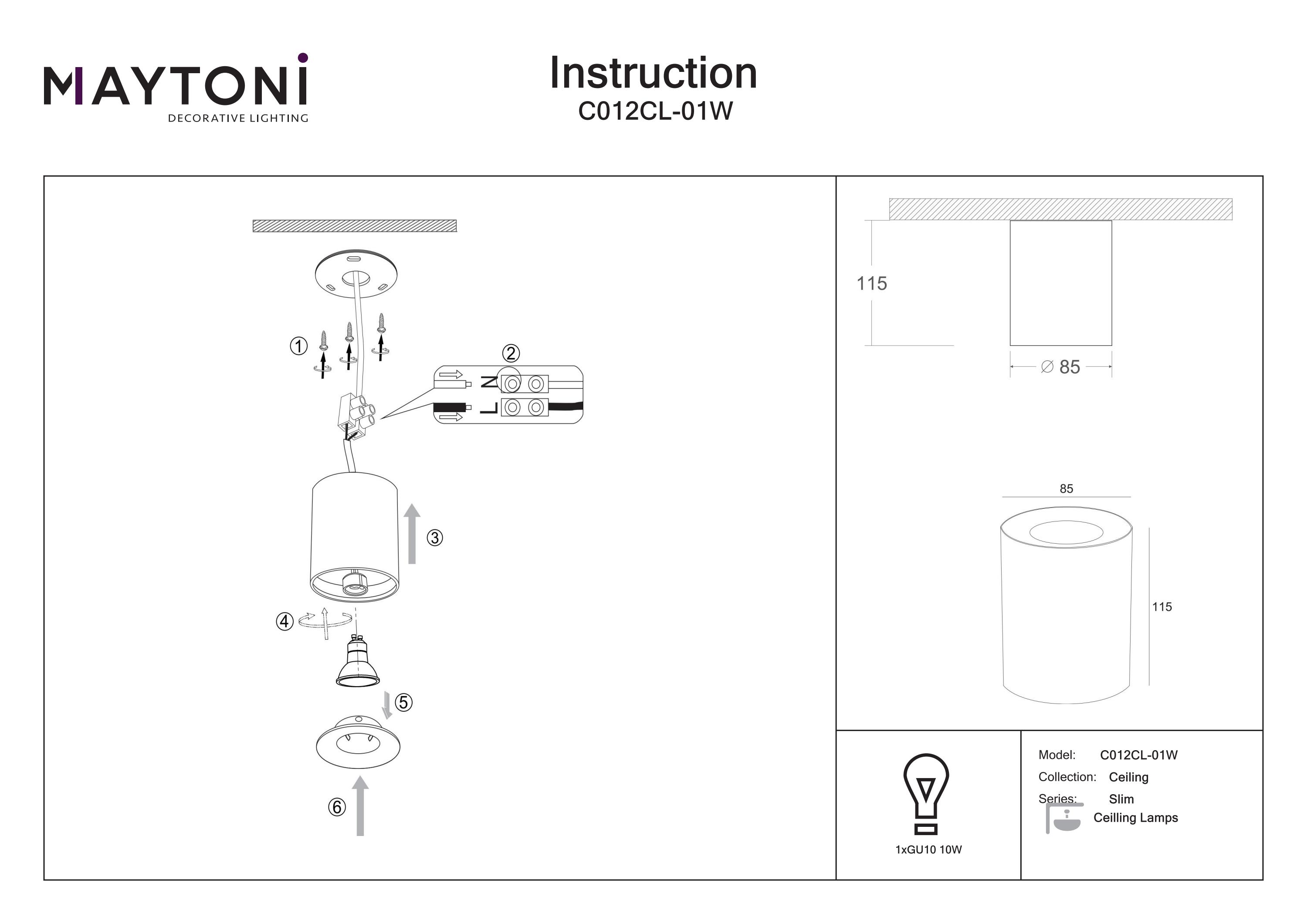 Plafonieră Slim, Aluminiu Alb, 10W, MAYTONI C012CL-01W [3]