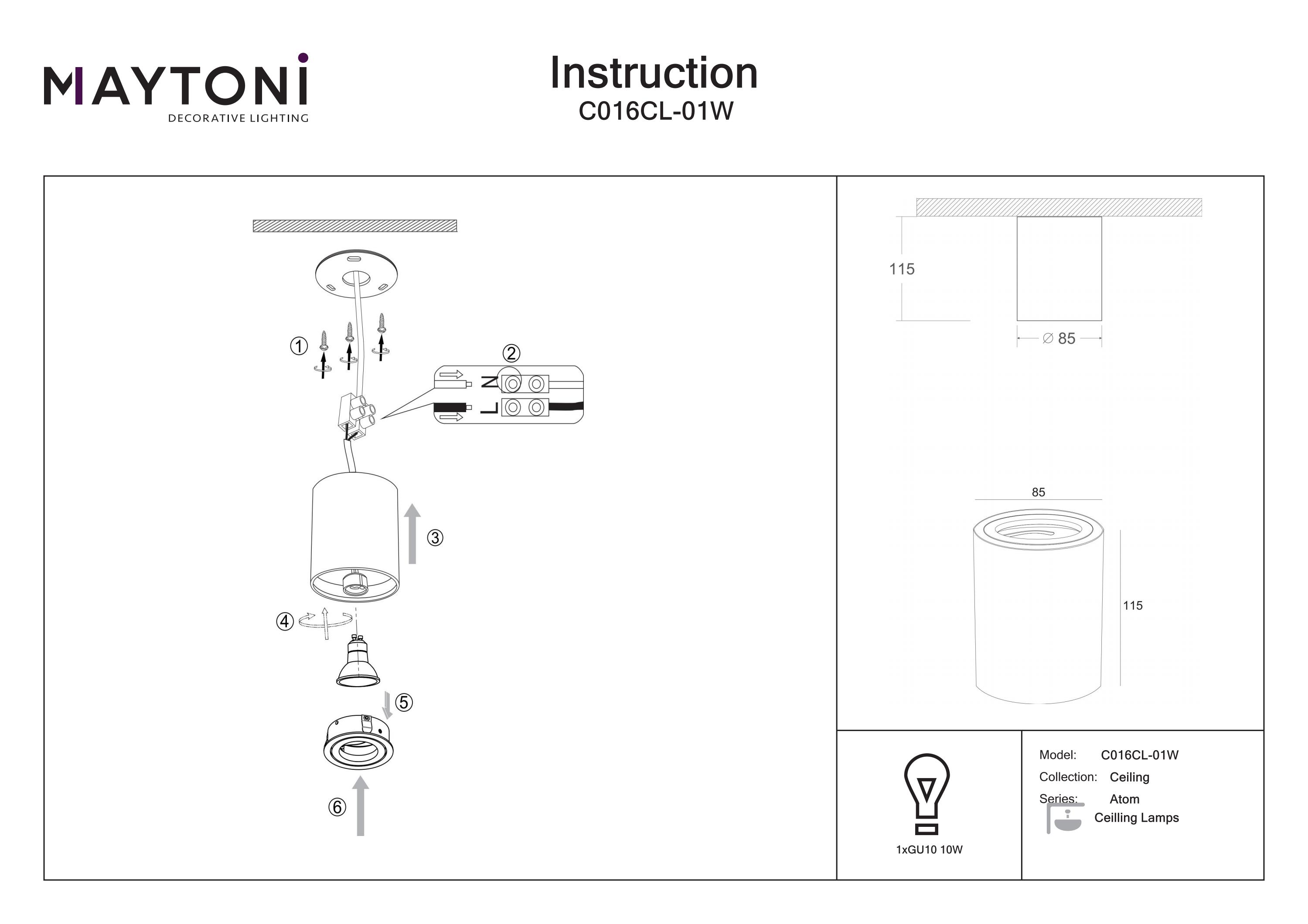 Plafonieră Atom, Aluminiu Alb, 10W, MAYTONI C016CL-01W [3]