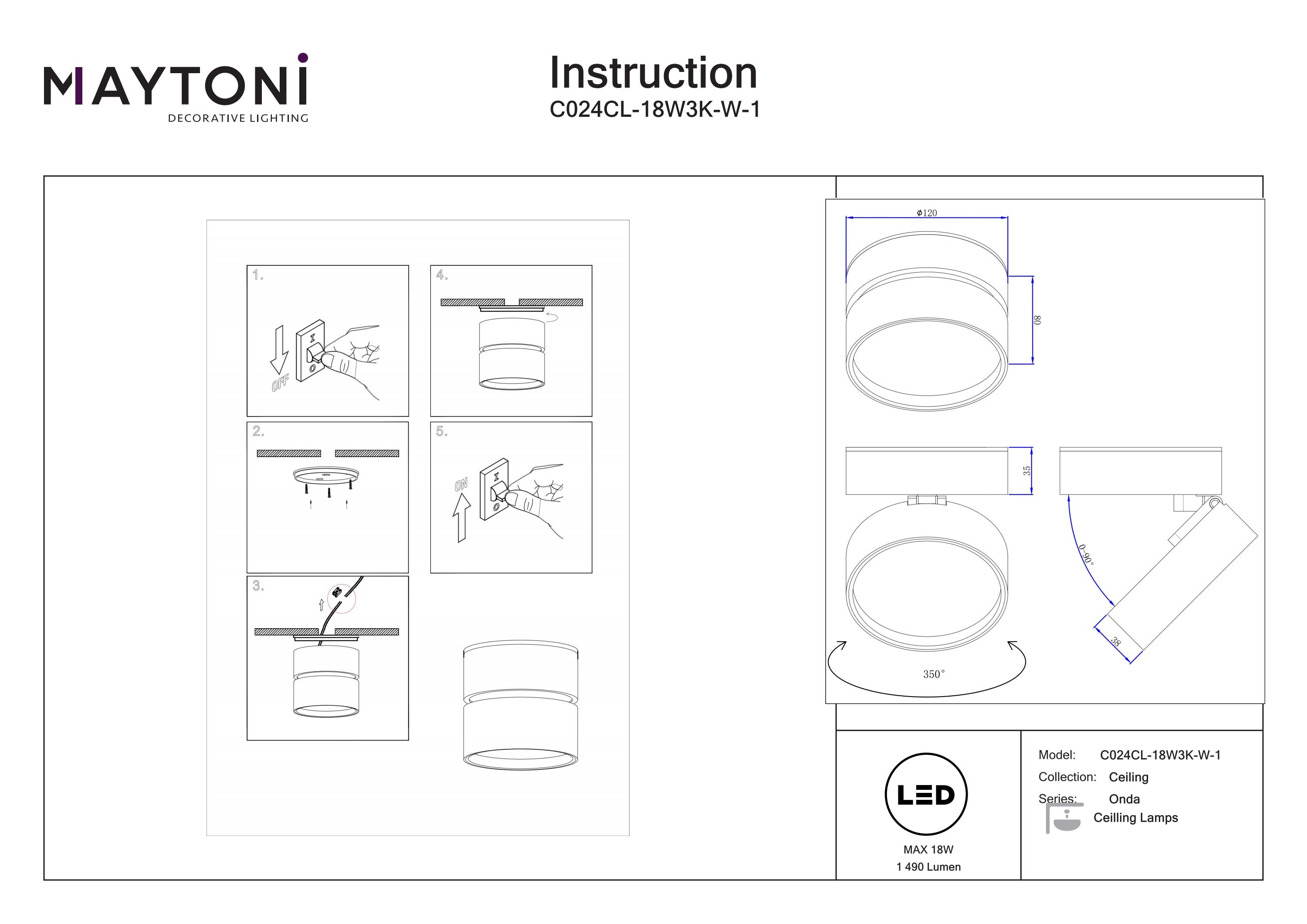 Plafonieră ONDA, Aluminiu Alb, 18W, MAYTONI C024CL-18W3K-W-1 [5]
