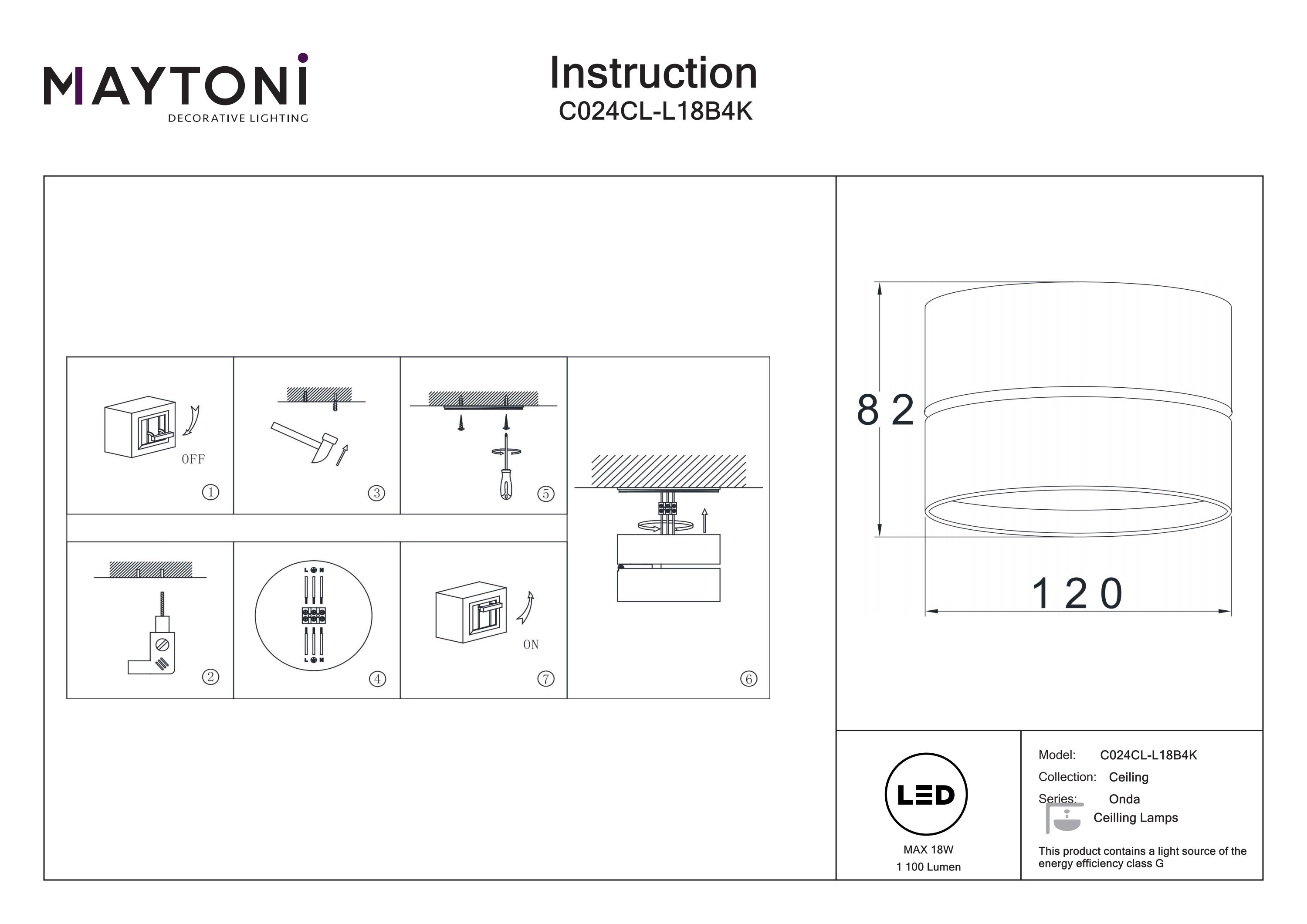 Plafonieră ONDA, Aluminiu Negru, 18W, MAYTONI C024CL-L18B4K [5]