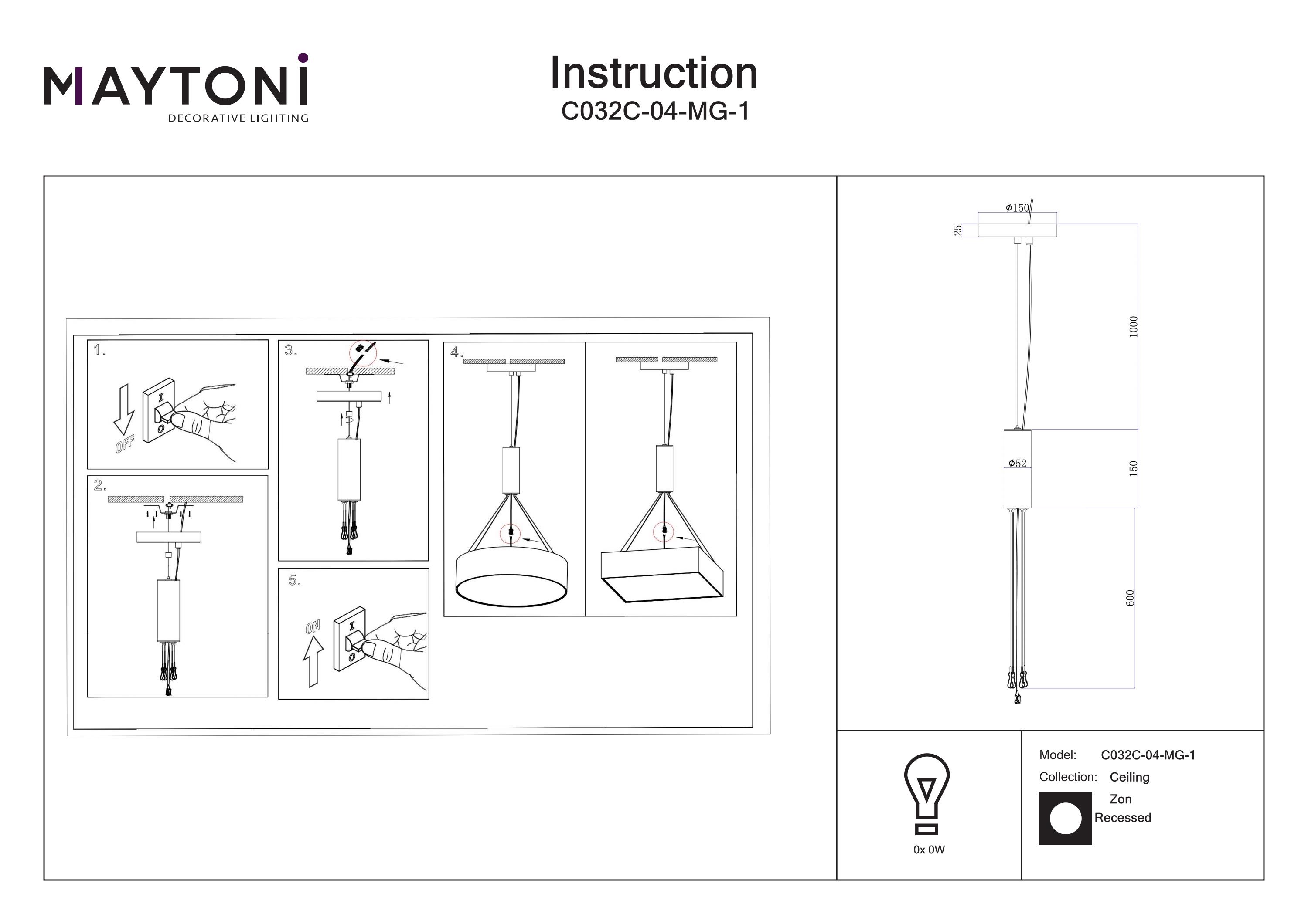 Montaj universal Zon, Aluminiu Auriu mat, -W, MAYTONI C032C-04-MG-1 [2]