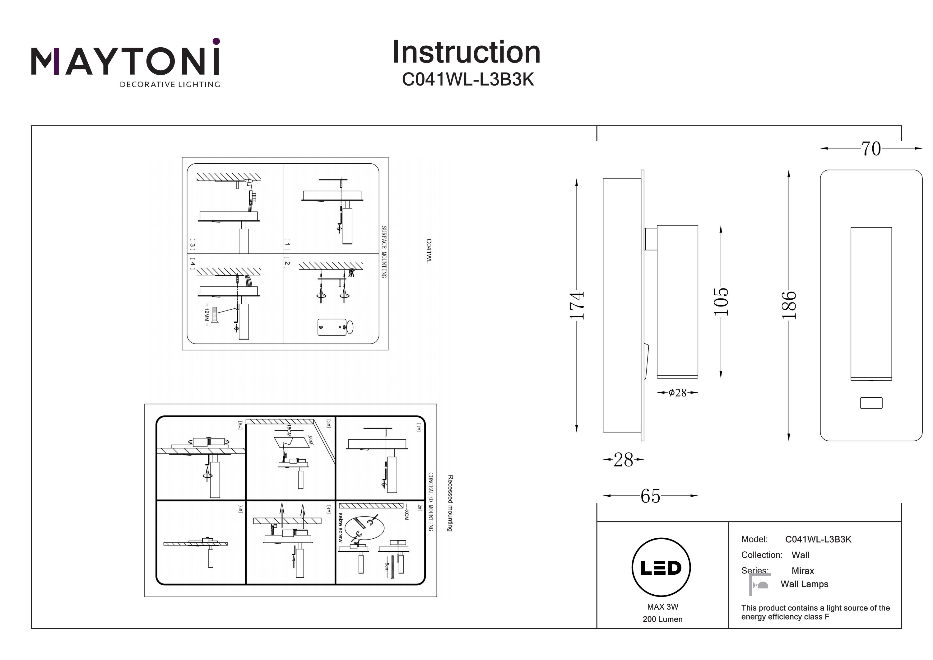 Aplică de perete Mirax, Metal Negru, 3W, MAYTONI C041WL-L3B3K [8]