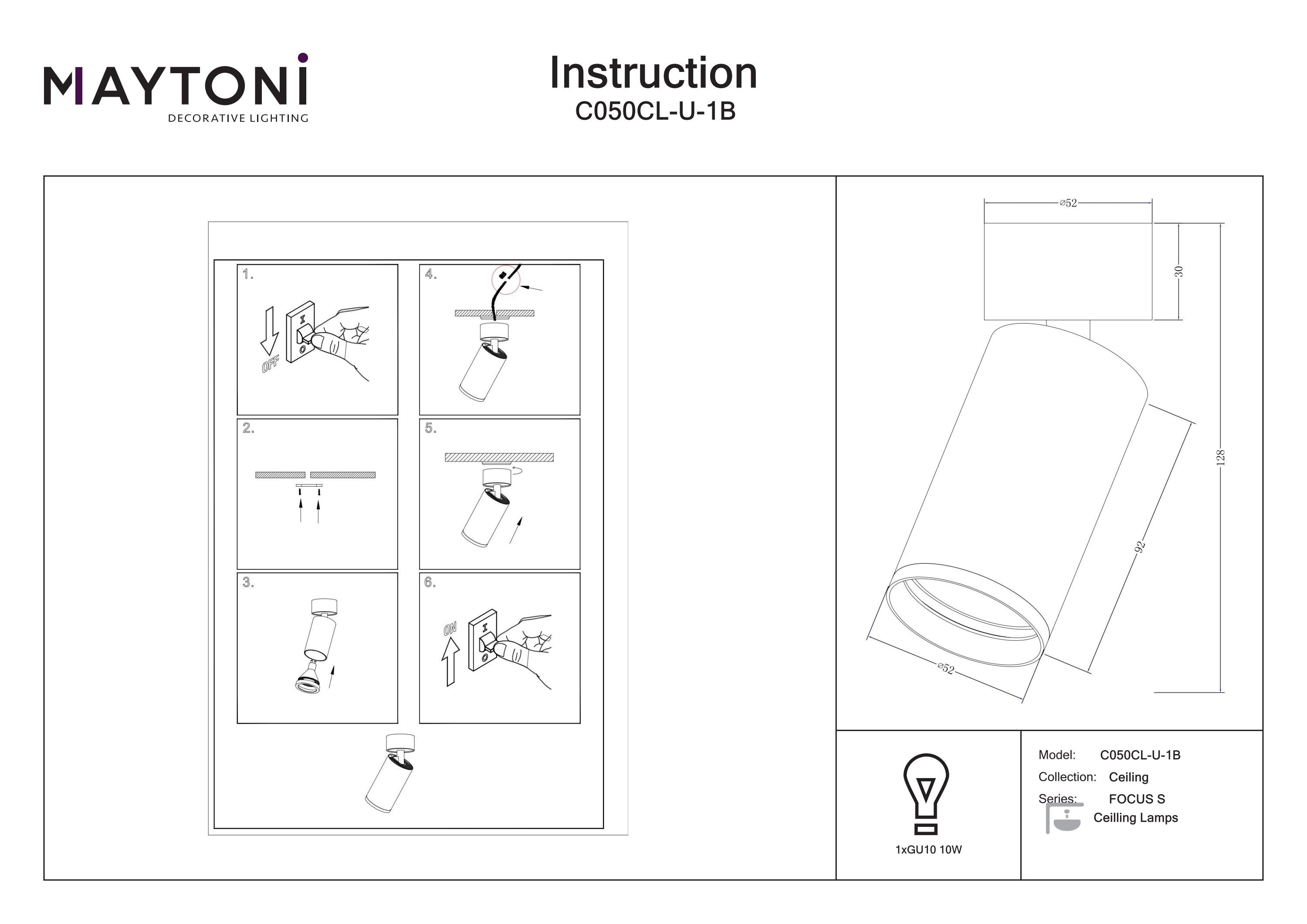 Plafonieră FOCUS S, Aluminiu Negru, 10W, MAYTONI C050CL-U-1B [2]