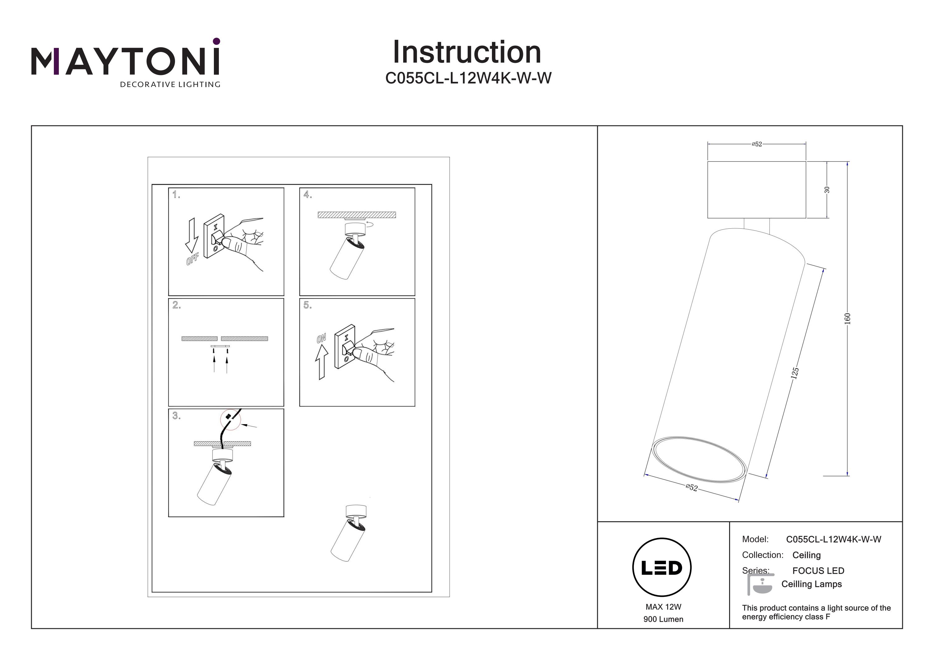 Plafonieră FOCUS LED, Aluminiu Alb, 12W, MAYTONI C055CL-L12W4K-W-W [4]