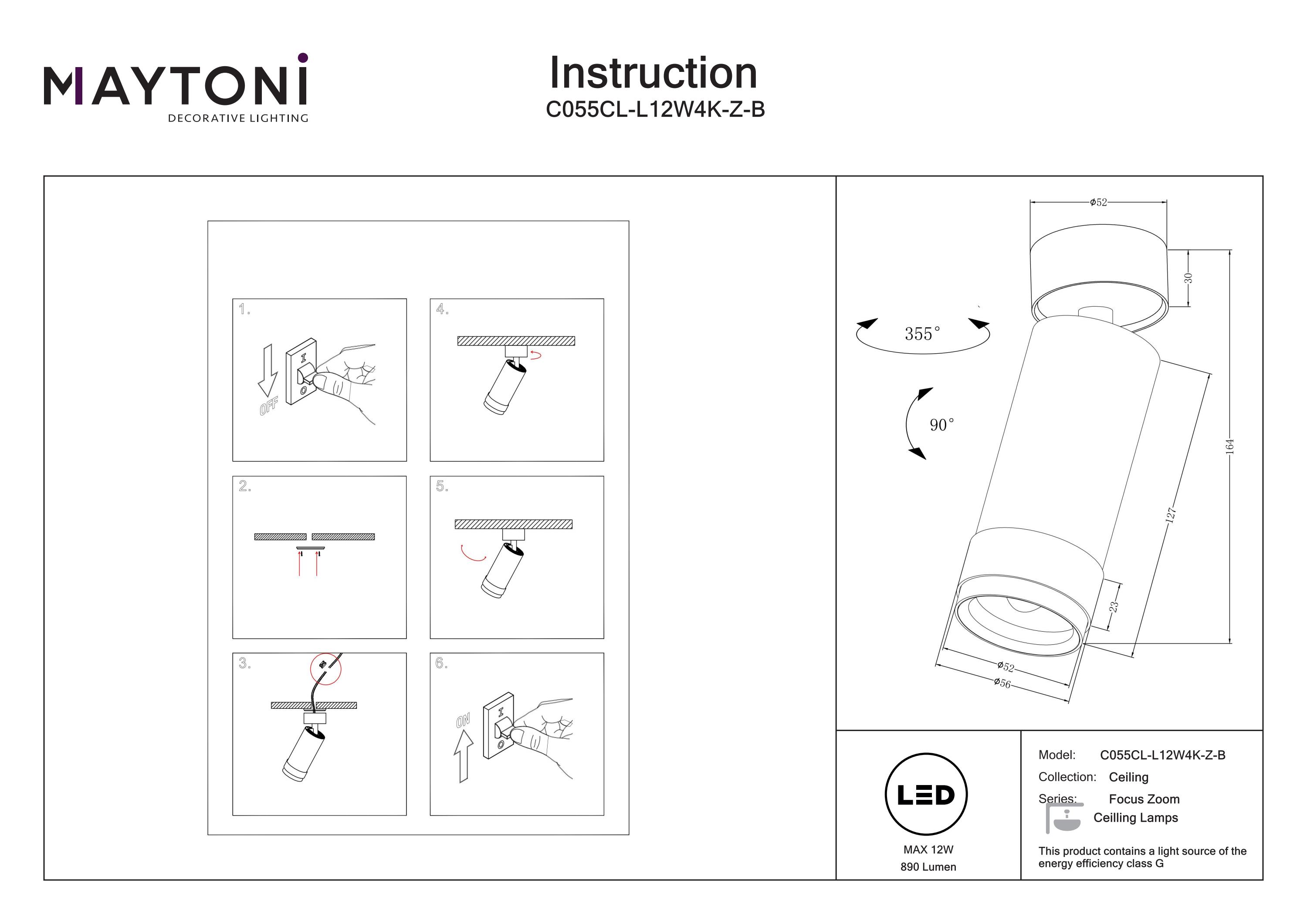 Plafonieră Focus Zoom, Aluminiu Negru, 12W, MAYTONI C055CL-L12W4K-Z-B [5]