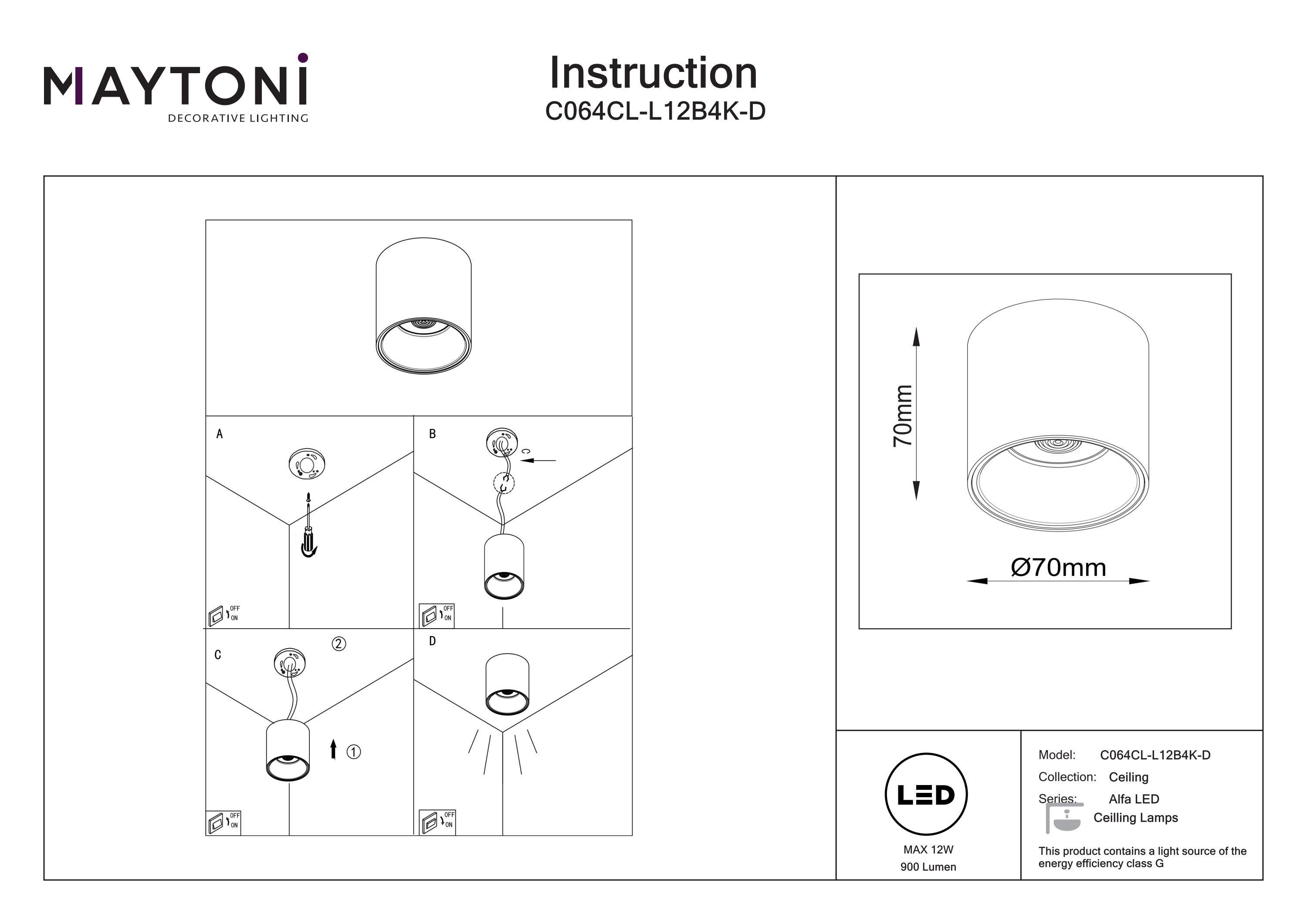 Plafonieră Alfa LED, Aluminiu și plastic Negru, 12W, MAYTONI C064CL-L12B4K-D [4]