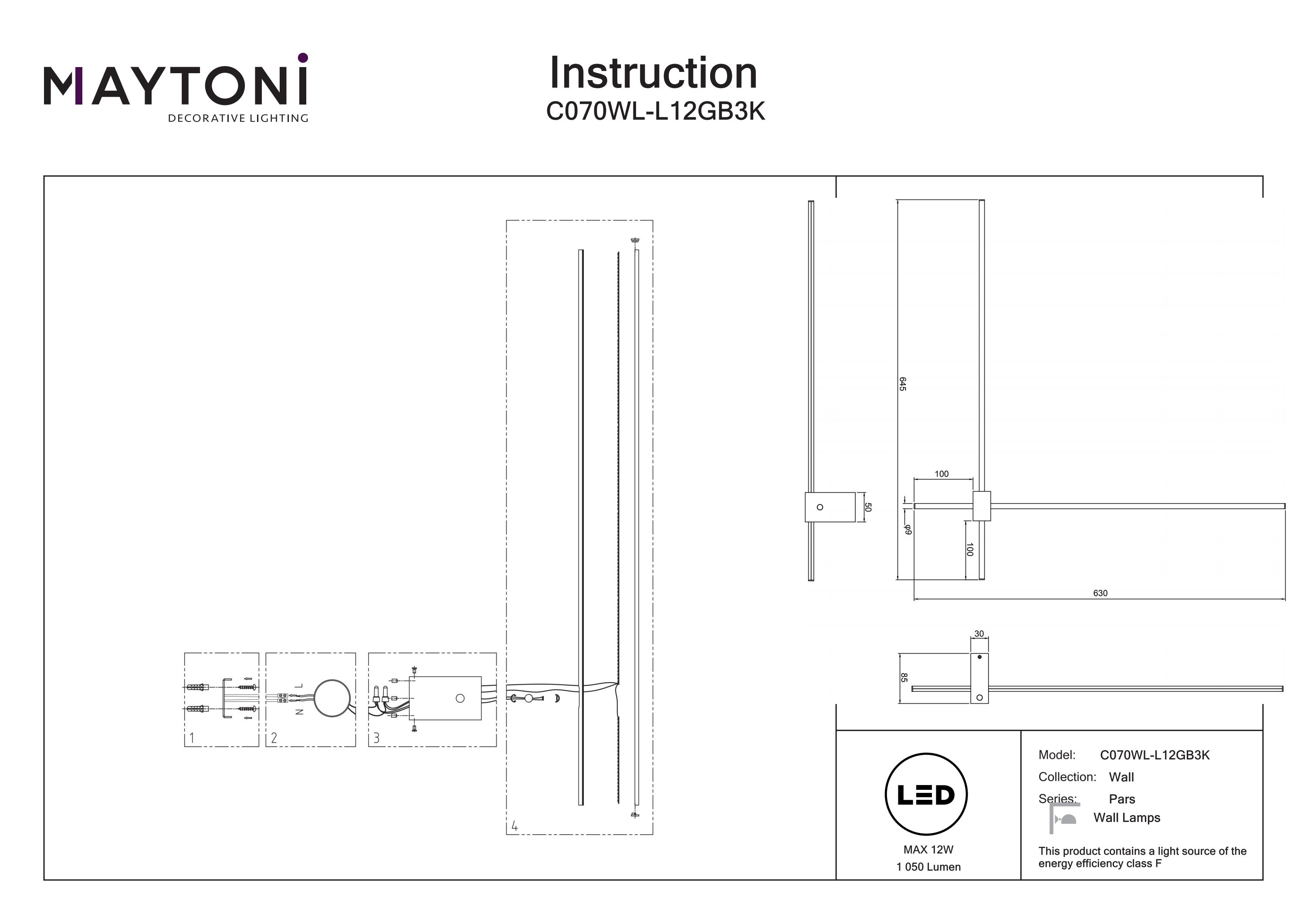 Aplică de perete PARS, Aluminiu Negru, 12W, MAYTONI C070WL-L12GB3K [4]