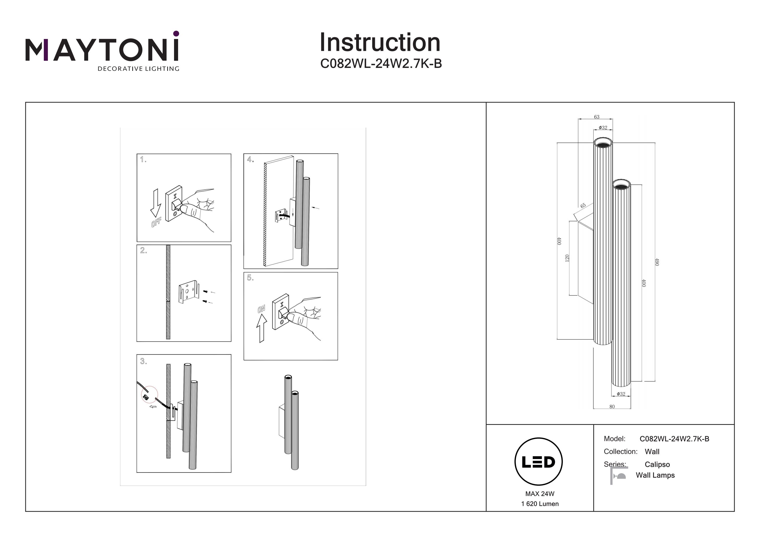 Aplică de perete Calipso, Aluminiu Negru, 24W, MAYTONI C082WL-24W2.7K-B [4]