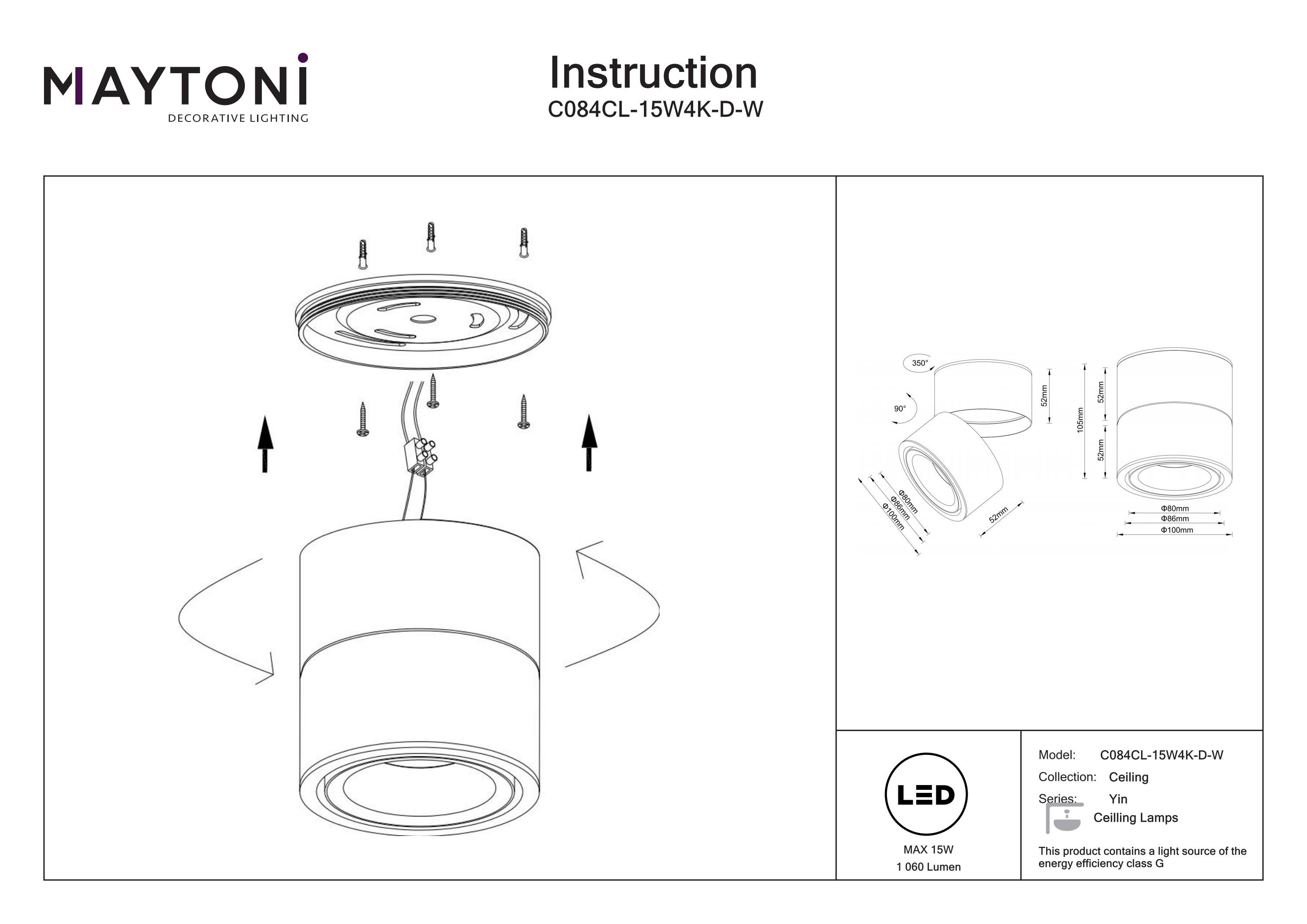 Plafonieră Yin, Aluminiu Alb, 15W, MAYTONI C084CL-15W4K-D-W [5]