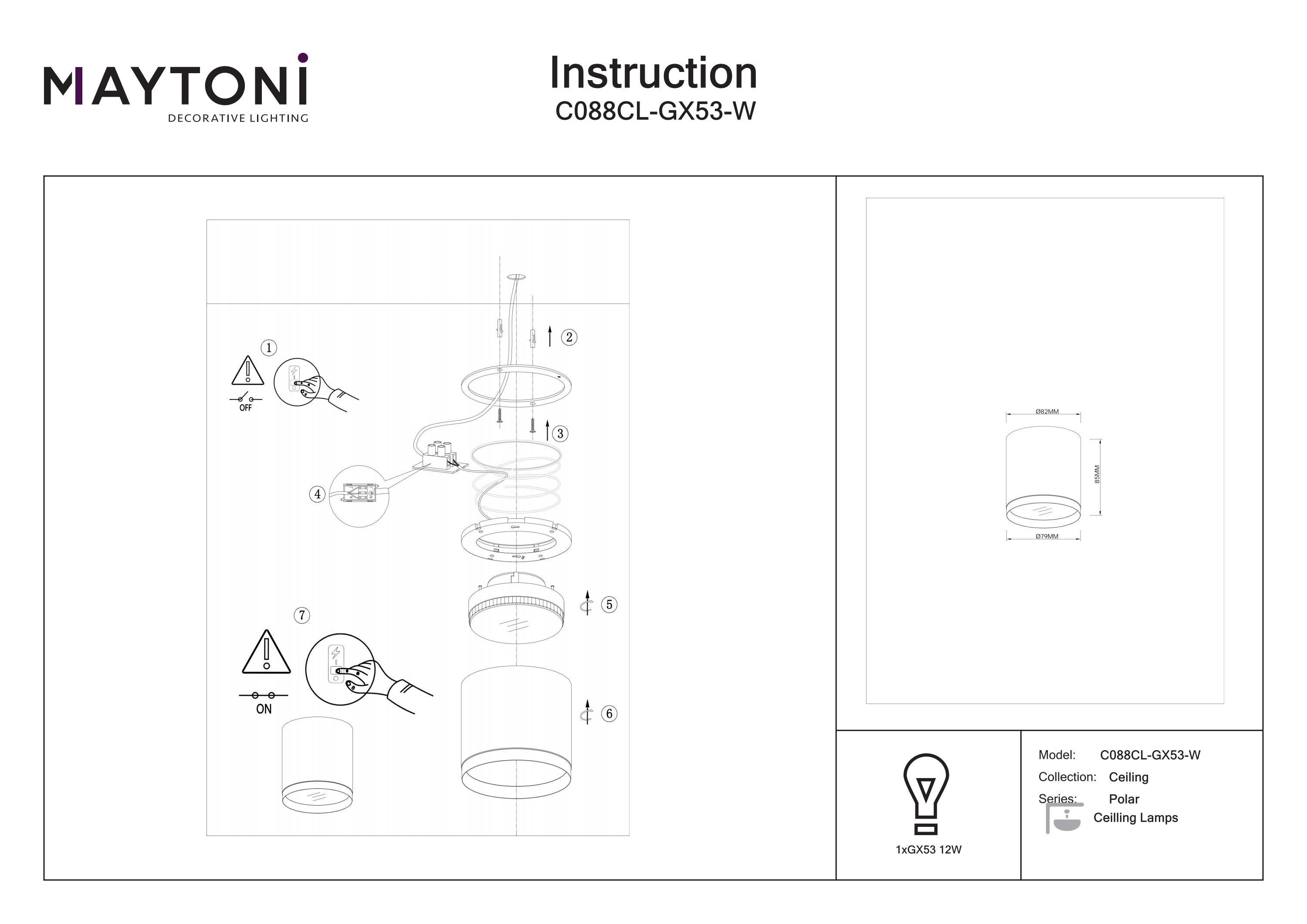 Plafonieră Polar, Aluminiu și plastic Alb, 12W, MAYTONI C088CL-GX53-W [3]