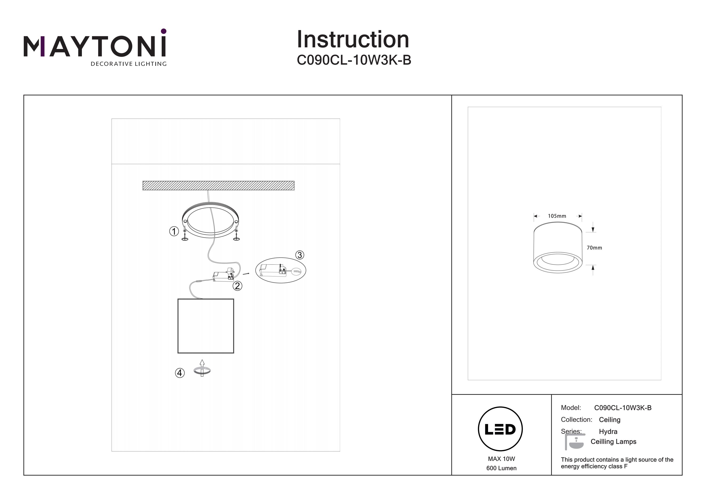Plafonieră HYDRA, Aluminiu Negru, 10W, MAYTONI C090CL-10W3K-B [4]