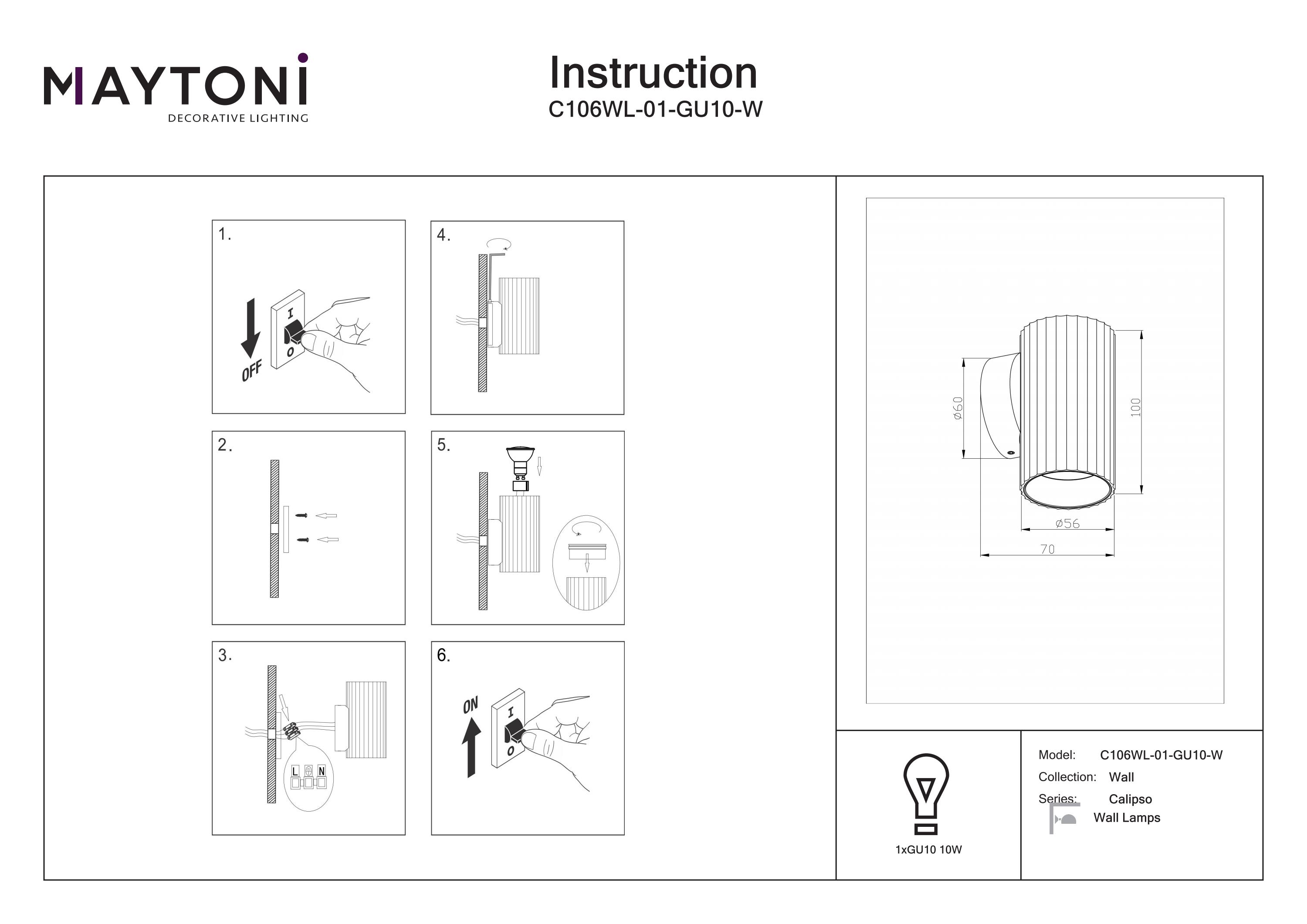 Aplică de perete Calipso, Aluminiu Alb, 10W, MAYTONI C106WL-01-GU10-W [3]