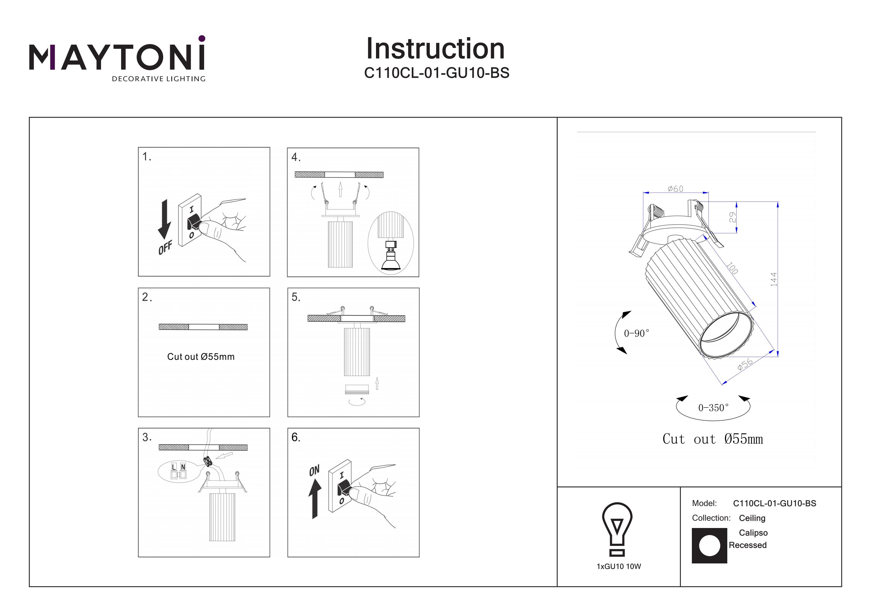 Corp de iluminat încastrat Calipso, Aluminiu Negru, 10W, MAYTONI C110CL-01-GU10-BS [4]