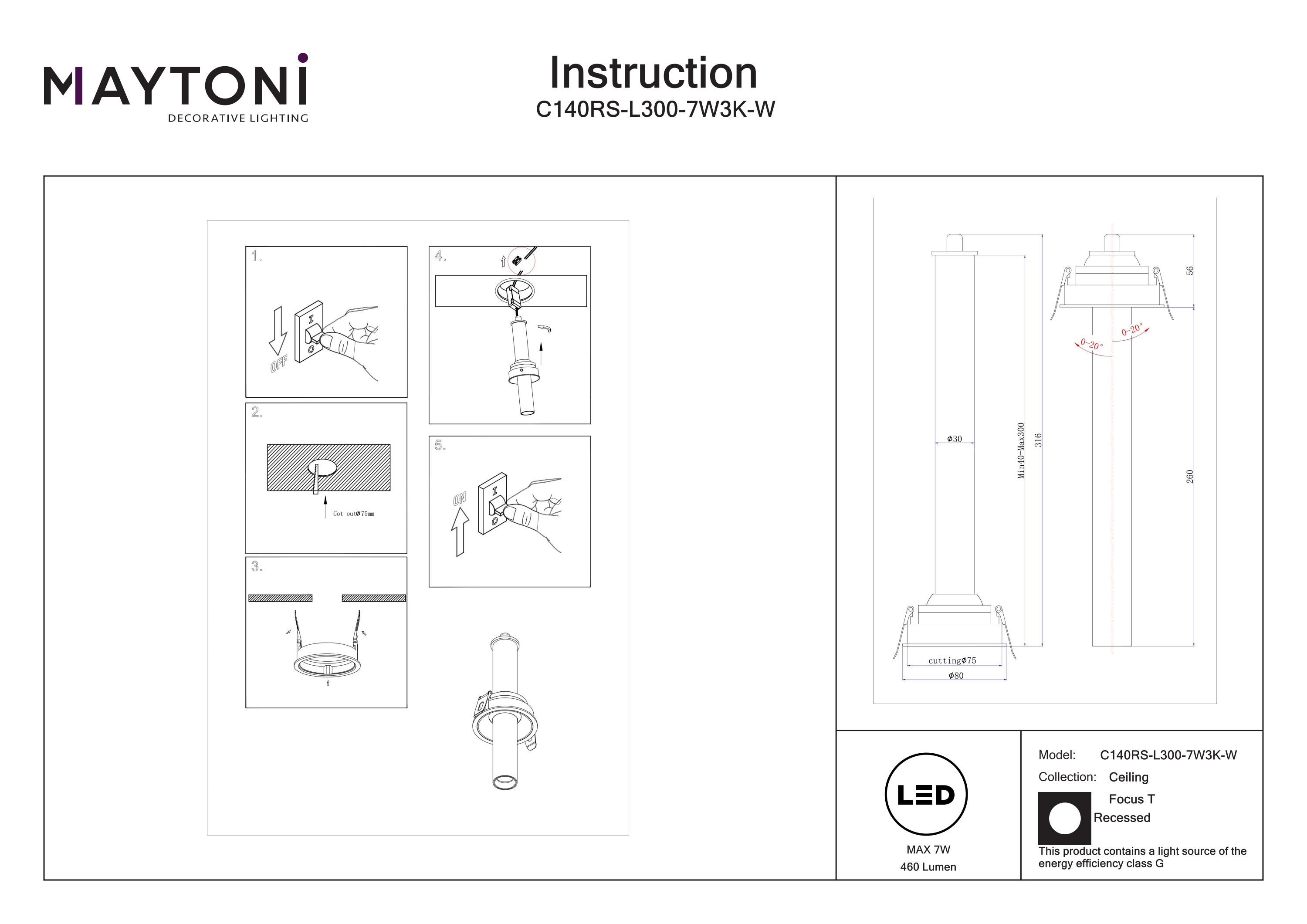 Corp de iluminat încastrat Focus T, Aluminiu Alb, 7W, MAYTONI C140RS-L300-7W3K-W [4]